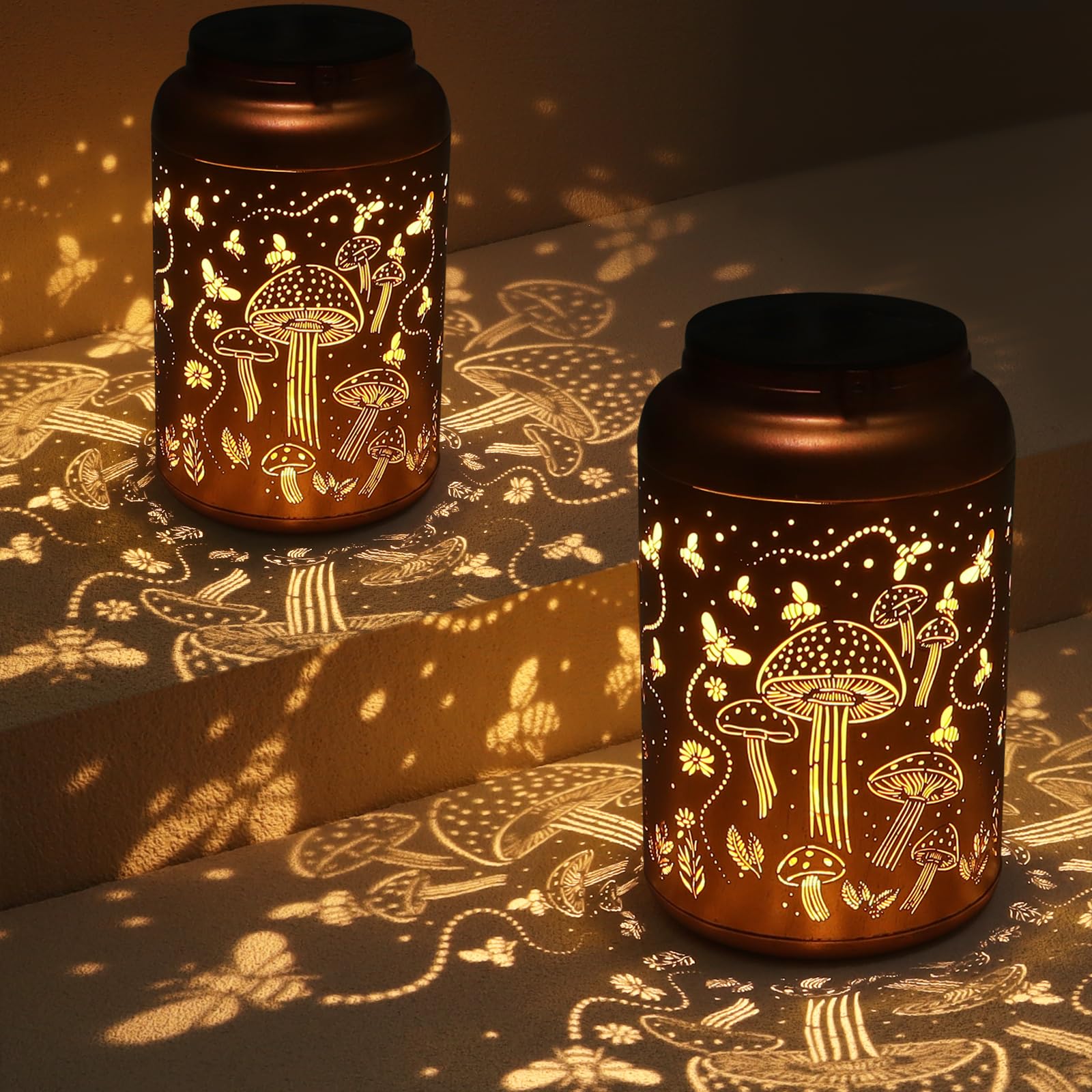 Zestaw 2 wodoodpornych lamp solarnych | Wiszące lampy solarne w kształcie grzybów do użytku zewnętrznego, prezenty dla rodziny, ciepłe światło