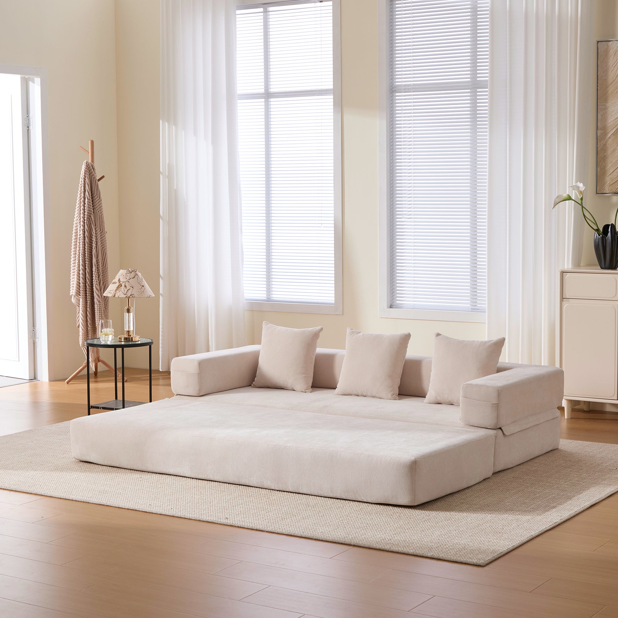 Sofa Modułowa Szenilowa, Sofa Blokowa DIY z Kieszeniami Bocznymi, Antypoślizgowa Podstawa do Salonu i Pokoju Gier