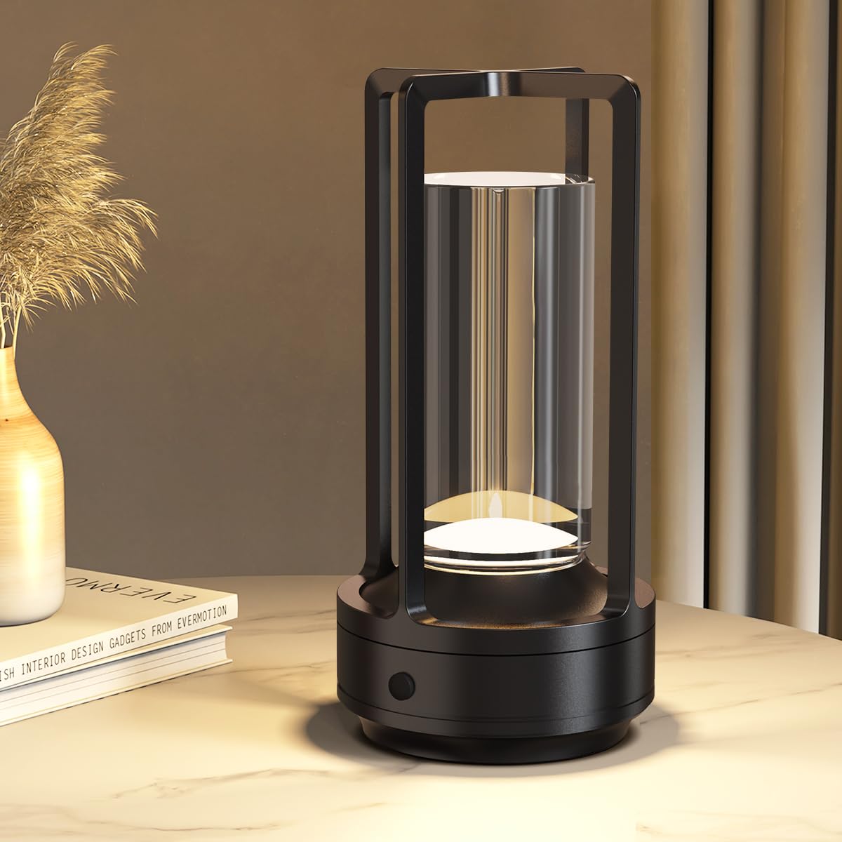 Bezprzewodowa Lampa Stołowa Zasilana Baterią z Uchwytem, Bateria 3000mAh, 3 Temperatury Płynna Regulacja, Dotykowa USB-C, Czarna