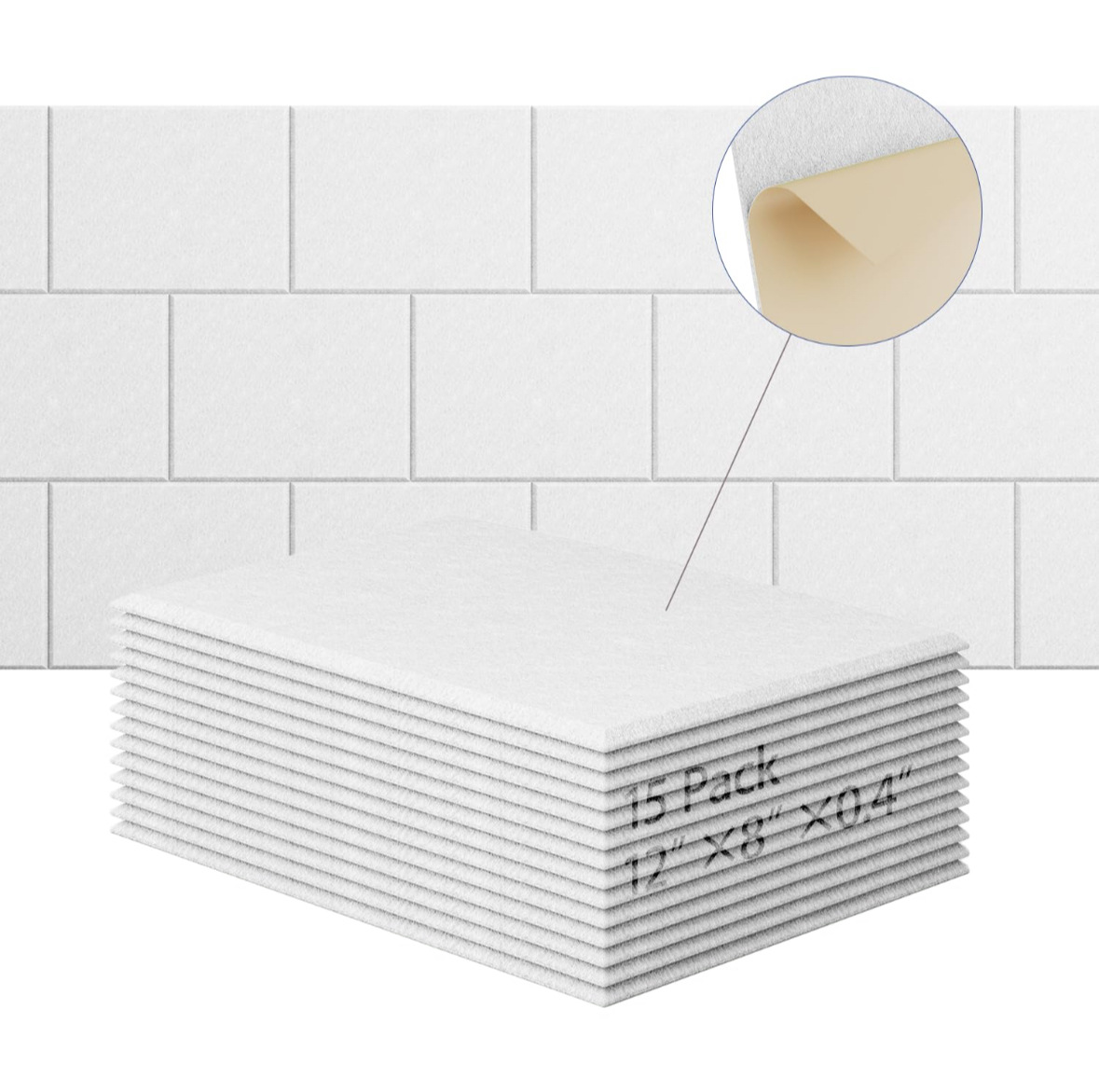 Zestaw 15 samoprzylepnych paneli akustycznych, pianka dźwiękochłonna z poliestru, panele ścienne o wysokiej gęstości, 30 x 20 x 1 cm, białe