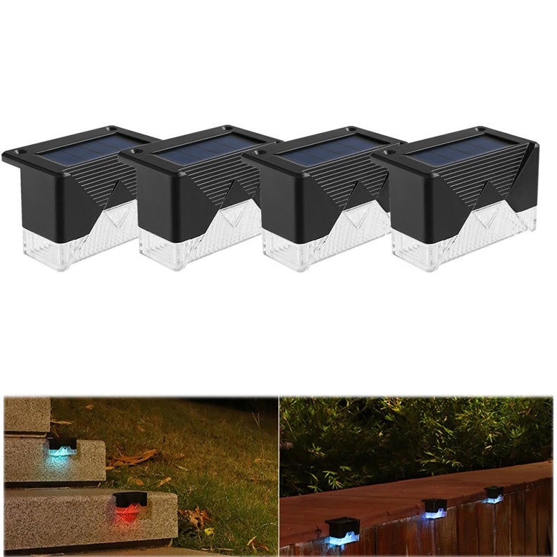 Zestaw 4 wodoodpornych, plastikowych lamp LED solarnych do schodów, balustrad, ogrodów, alejek, podwórka, patio i balkonów, kolorowe oświetlenie