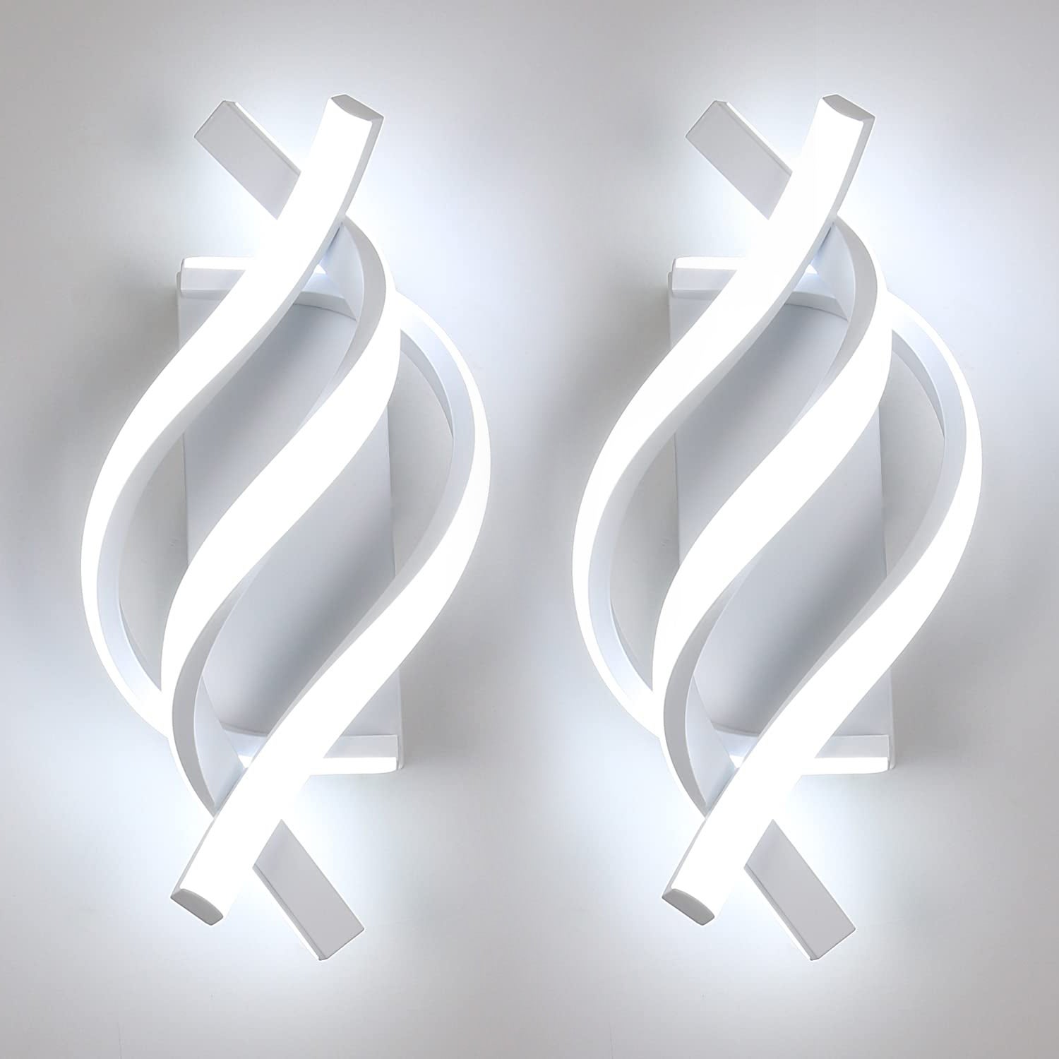 Zestaw 2 kinkietów, nowoczesne spiralne kinkiety LED, aluminiowe kinkiety LED, zimne białe światło 6000K