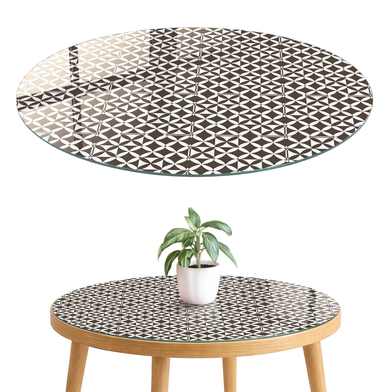 Nakładka szklana 4 mm z nadrukiem - odśwież stół, komodę lub szafkę fi50 cm Geometryczna mozaika