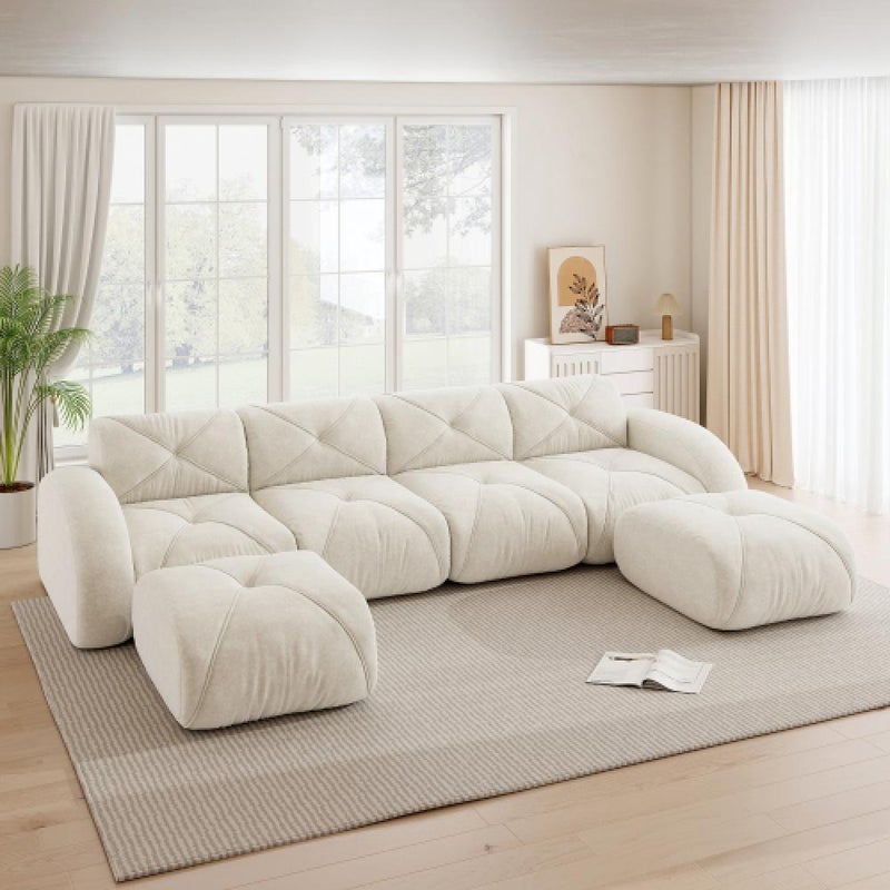 Sofa bezramowa, modułowa sofa 4-osobowa, pianka 32D o wysokiej gęstości, wygodna tkanina szenilowa, konstrukcja antypoślizgowa, nie wymaga montażu.