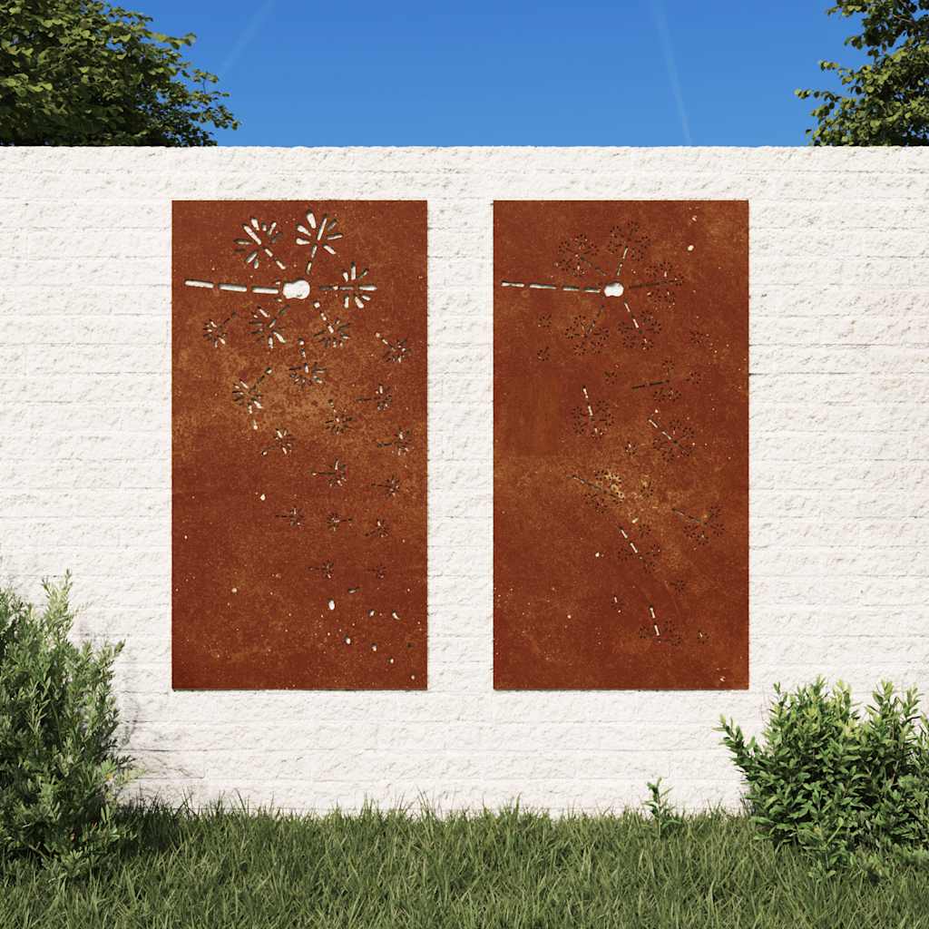 Ogrodowe dekoracje ścienne, 2 szt., 105x55 cm, stal kortenowska vidaXL