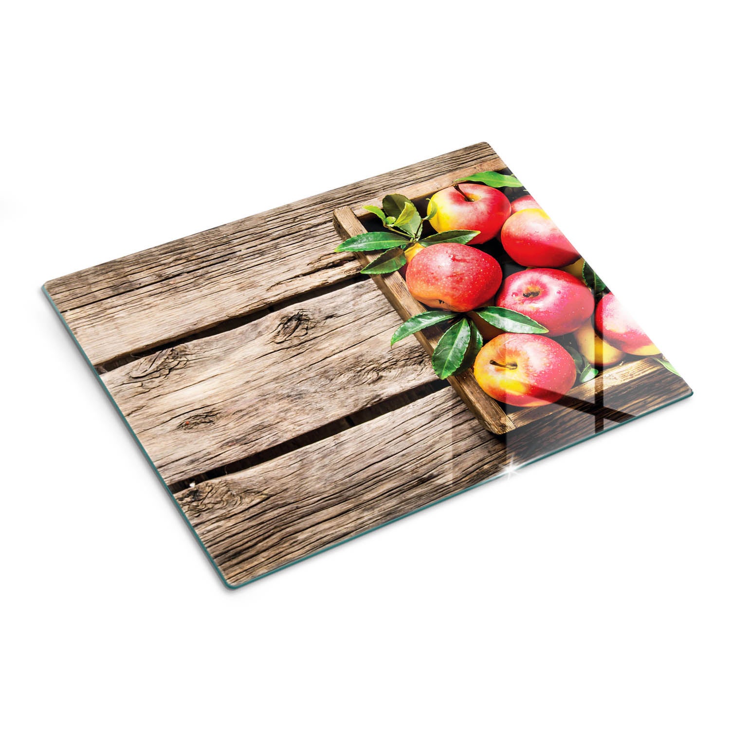 Szklana deska do krojenia z eleganckim motywem dekoracyjnym - Czerwone Jabłka - 30x40 - Tulup