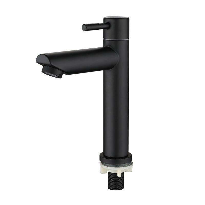 Bateria umywalkowa łazienkowa z wylewką, kran do zimnej wody, zawór słupowy, wysokość całkowita: 18 cm, kolor czarny
