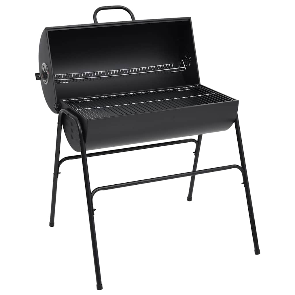Grill Węglowy Beczkowy z Pokrywą z 2 Rusztami Stalowy Czarny