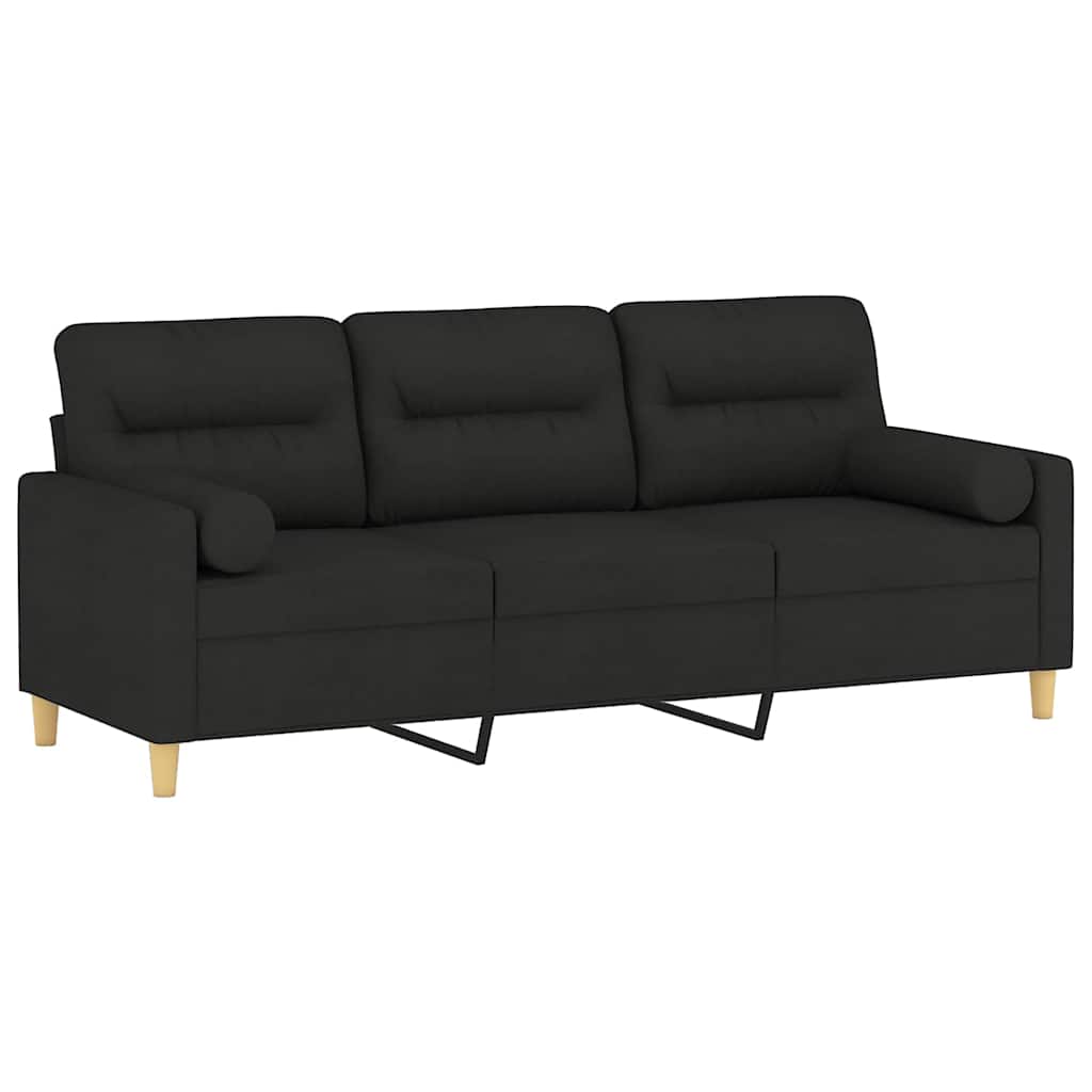 3-osobowa sofa z poduszkami, czarna, 180 cm, tkanina