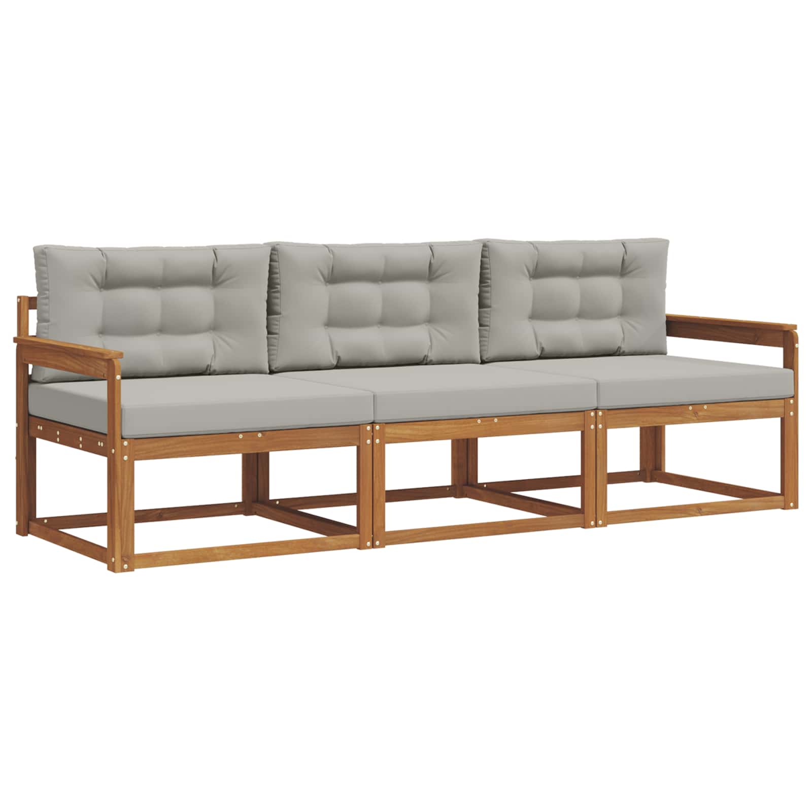 Sofa Ogrodowa Modułowa 3-Osobowa Drewniana z Szarymi Poduszkami na Taras
