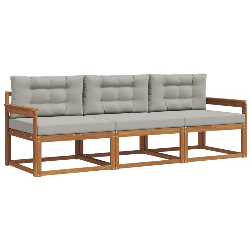 Sofa Ogrodowa Modułowa 3-Osobowa Drewniana z Szarymi Poduszkami na Taras