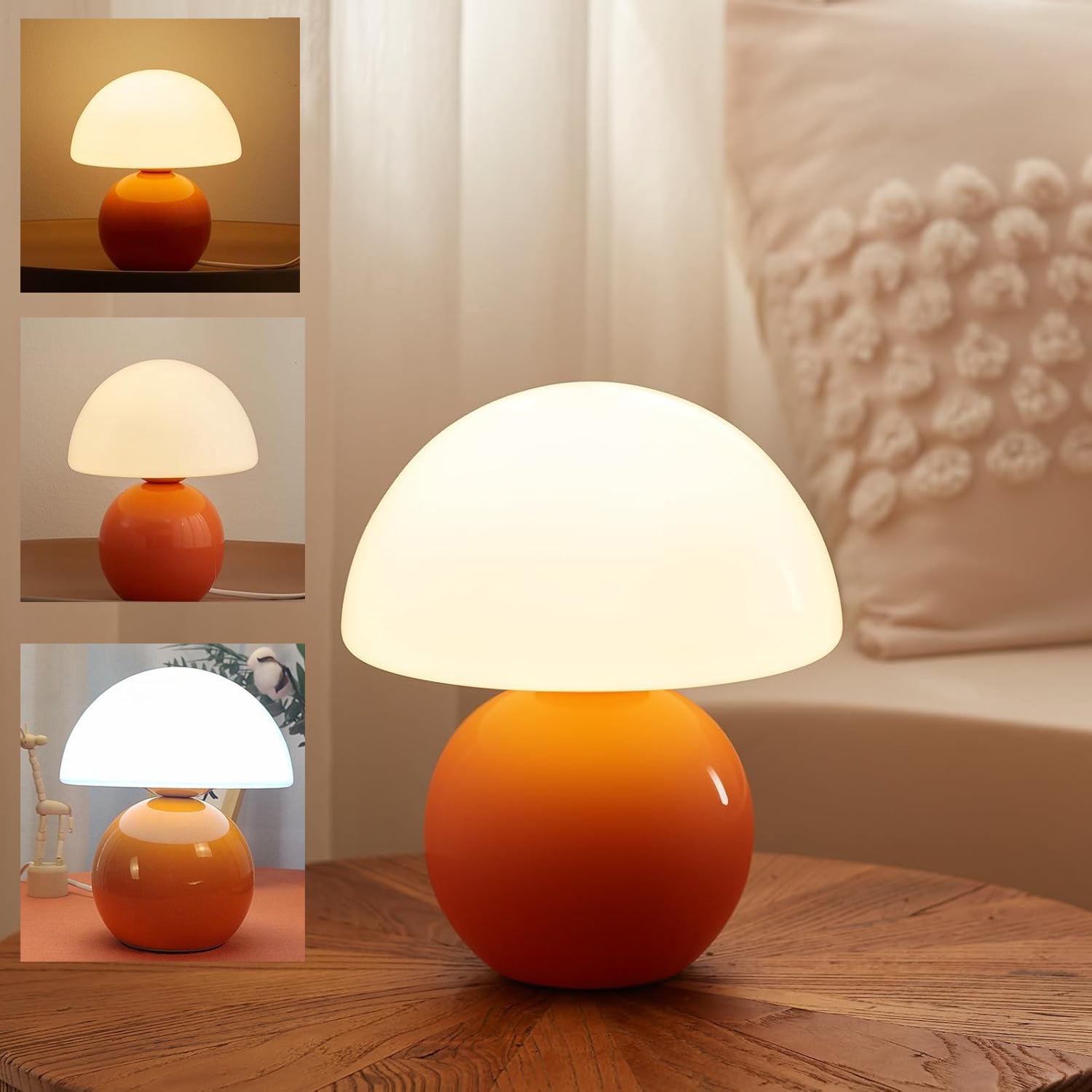 Szklana lampa stołowa, nowoczesna lampa stołowa do salonu, płynna regulacja jasności, temperatura barwowa 3000-6000K, ściemniacz USB, pomarańczowa