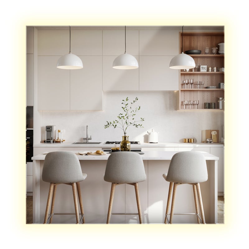 Lustro LED prostokątne 50×50 cm neutralne światło ArtPrintCave, nowoczesne minimalistyczne lustro idealne do każdego eleganckiego wnętrza