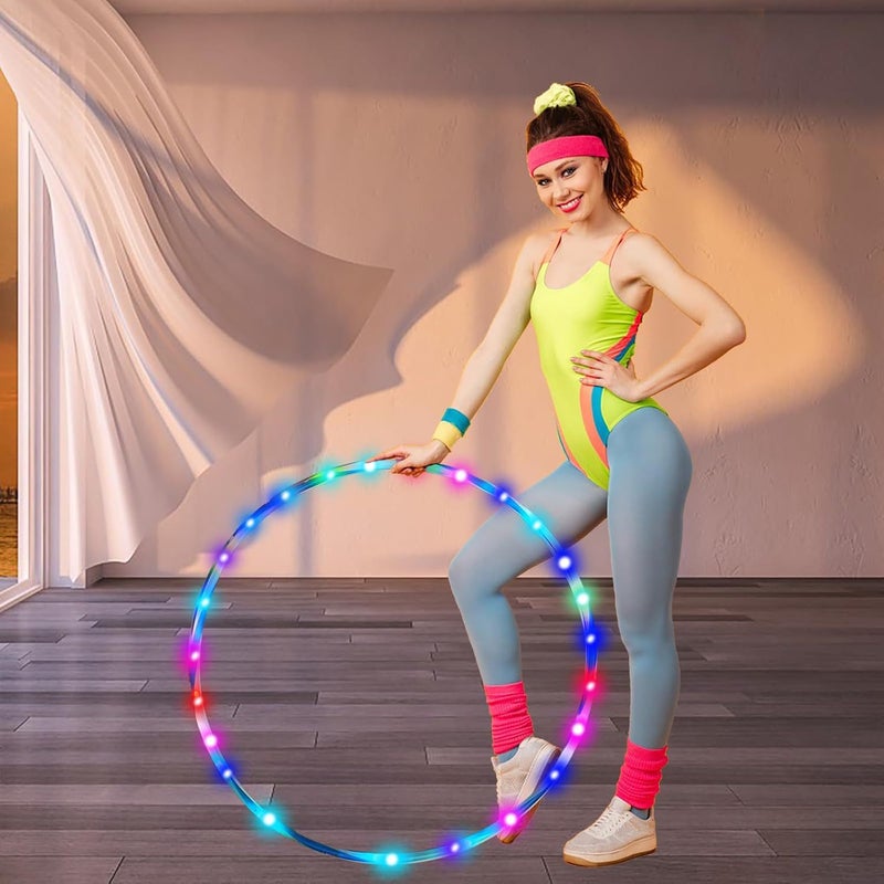 Pierścień fitness z 7-kolorowymi diodami LED, dla dzieci, do uprawiania sportów na świeżym powietrzu, fitnessu, pokazów, średnica 70 cm.