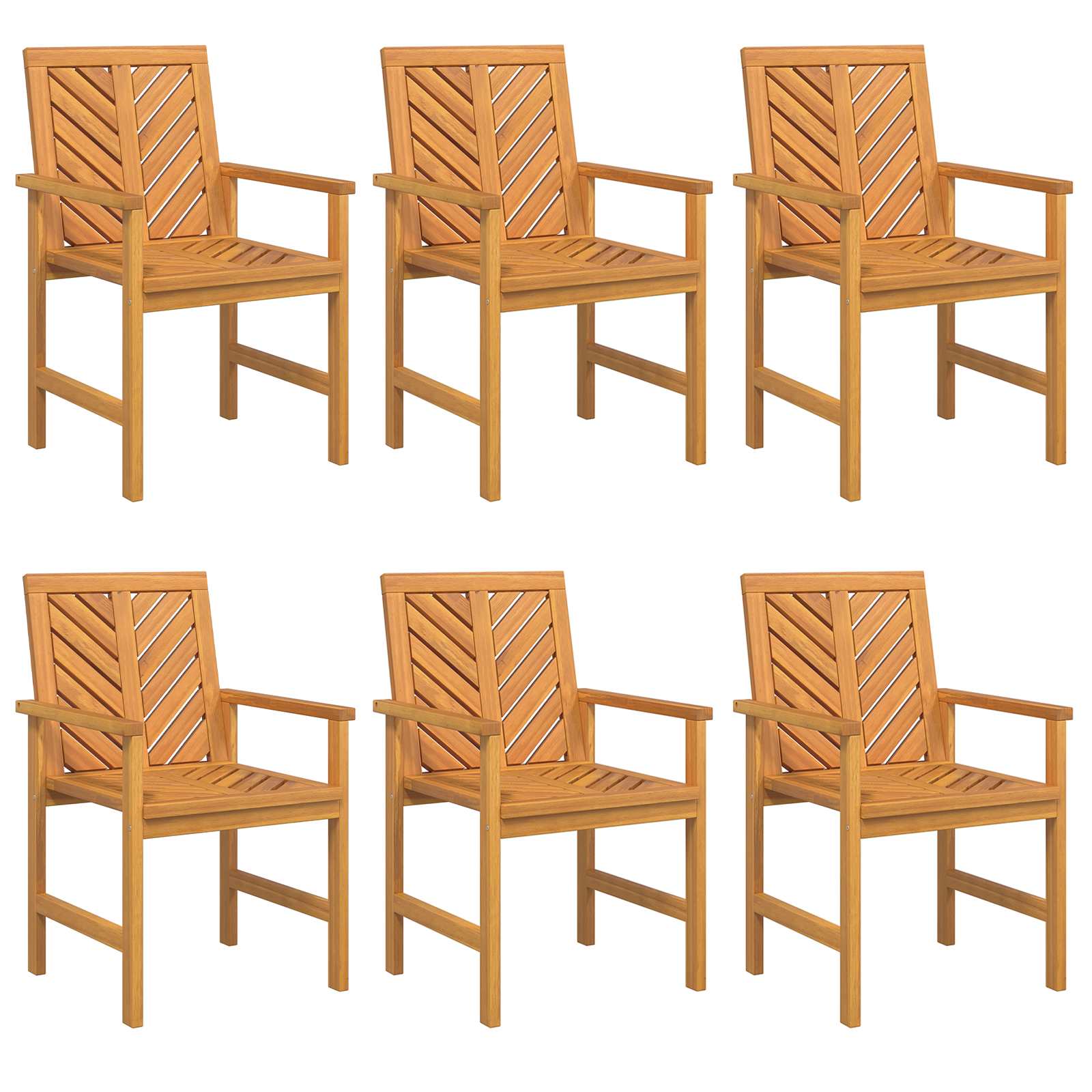 6x Krzesło Ogrodowe Drewniane Akacjowe Naturalne z Podłokietnikami