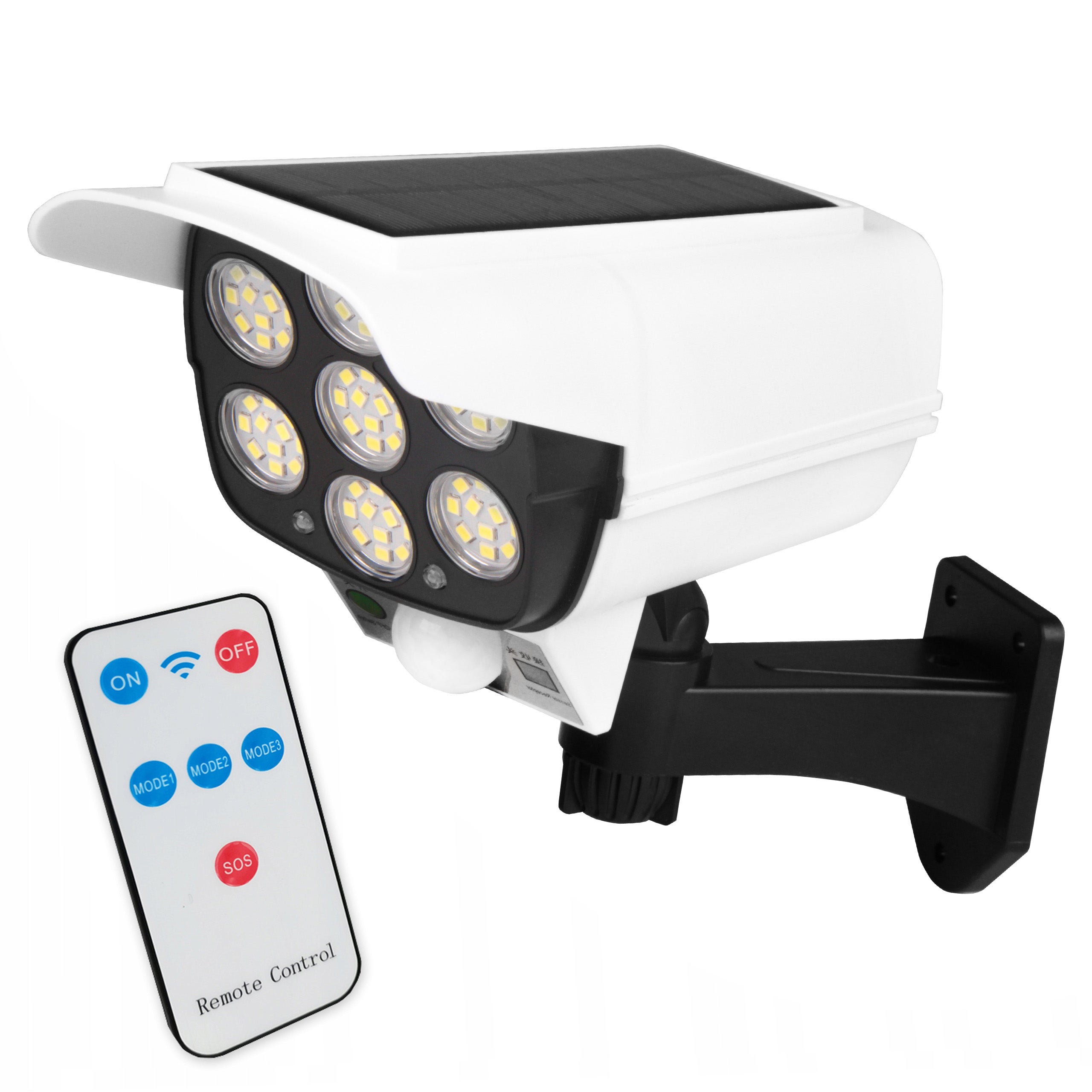 Lampa solarna LED atrapa kamery 8W IP65 6500K zimna biel z czujnikiem ruchu PIR biała MasterLED
