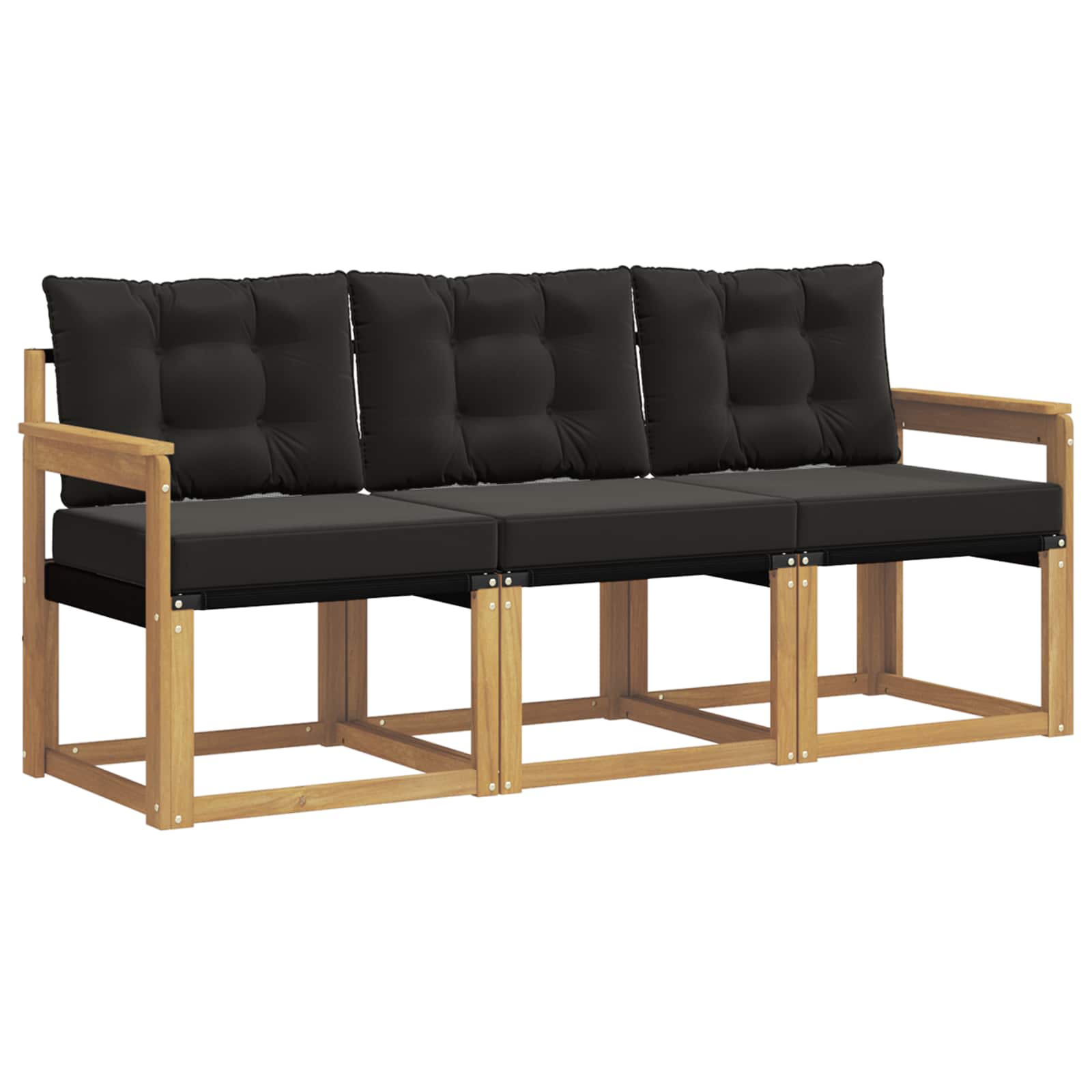 Sofa Ogrodowa Modułowa 3-Osobowa Drewniana z Czarnymi Poduszkami na Taras