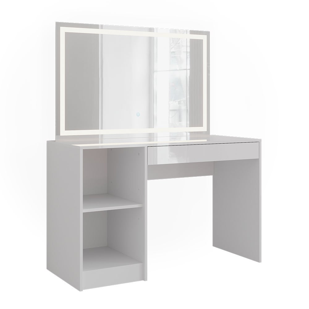 Vicco Stół toaletowy Sherry, Biały/Biały wysoki połysk, 119.8 cm z lusterkiem LED