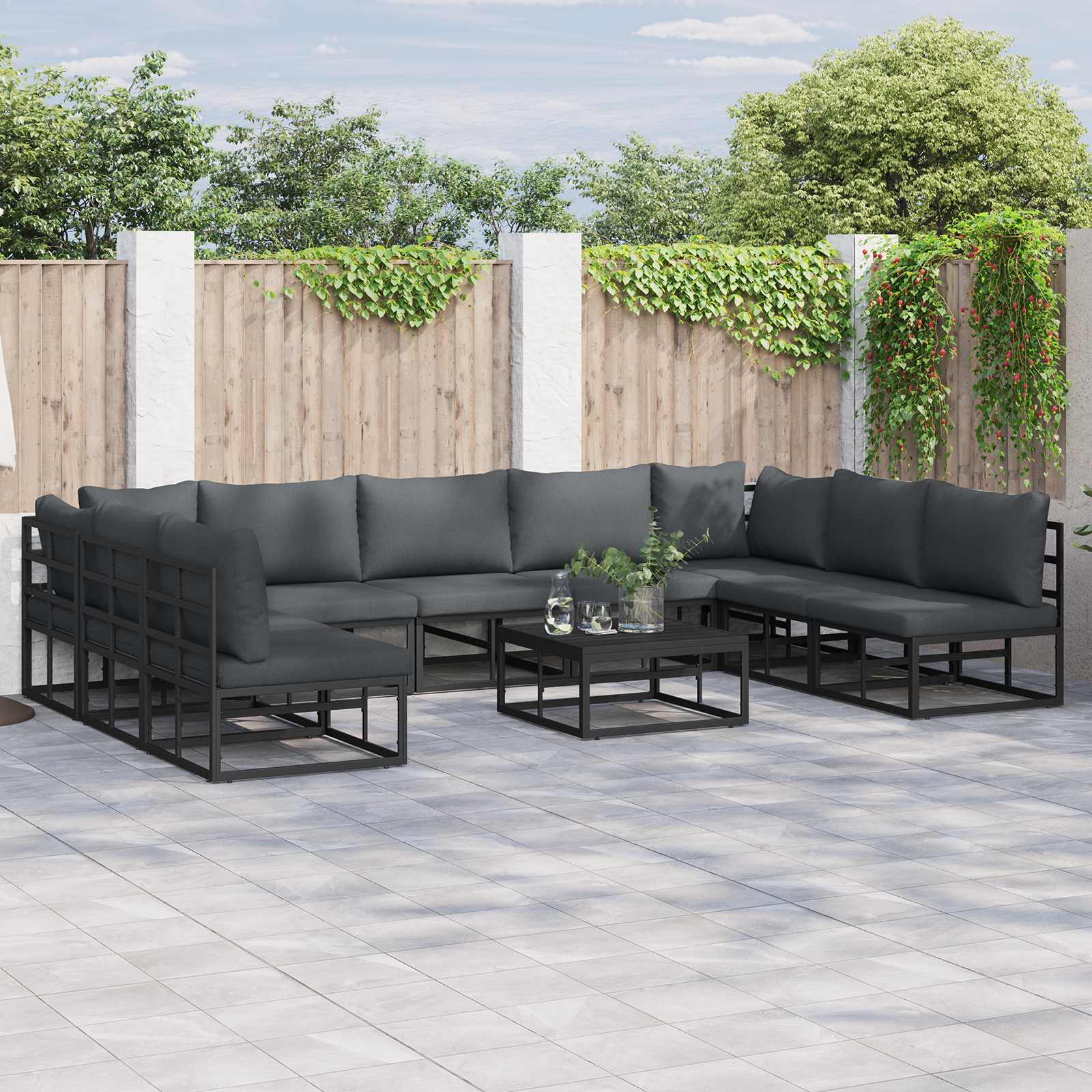 Zestaw Sof na Ogród z poduszką 9 pcs Czarny Aluminium vidaXL