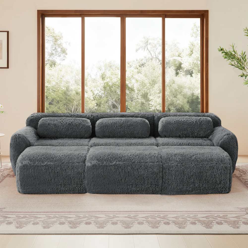 Modułowa sofa Cloud 3-osobowa bez oparcia z pufami, ultramiękka pluszowa tkanina, wygodna i przestronna do salonu