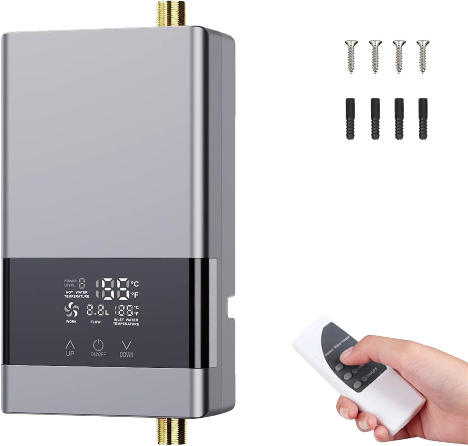 Podgrzewacz wody elektryczny przepływowy, regulowana temperatura, ekran dotykowy LCD, odpowiedni do kuchni i łazienki, srebrny
