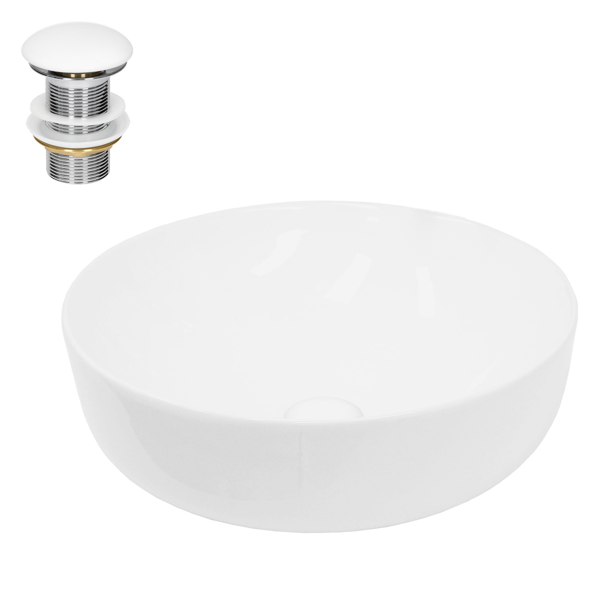 ECD Germany Umywalka Umywalka 400x400x135 mm ceramiczna okragla biala z kompletem odplywowym do umywalki bez przelewu umywalka nablatowa