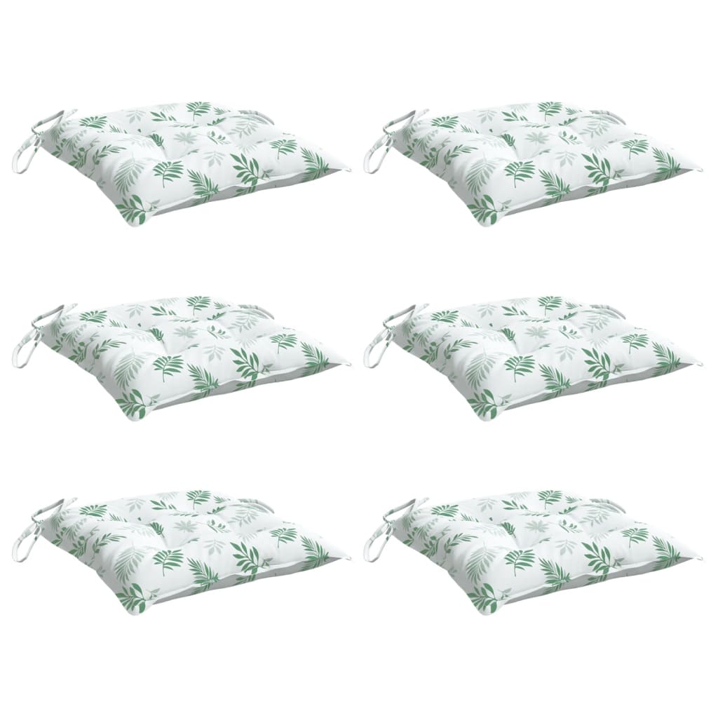6x Poduszka Ogrodowa na Krzesło Zielona Oxford 50x50x7 cm w Liście na Taras