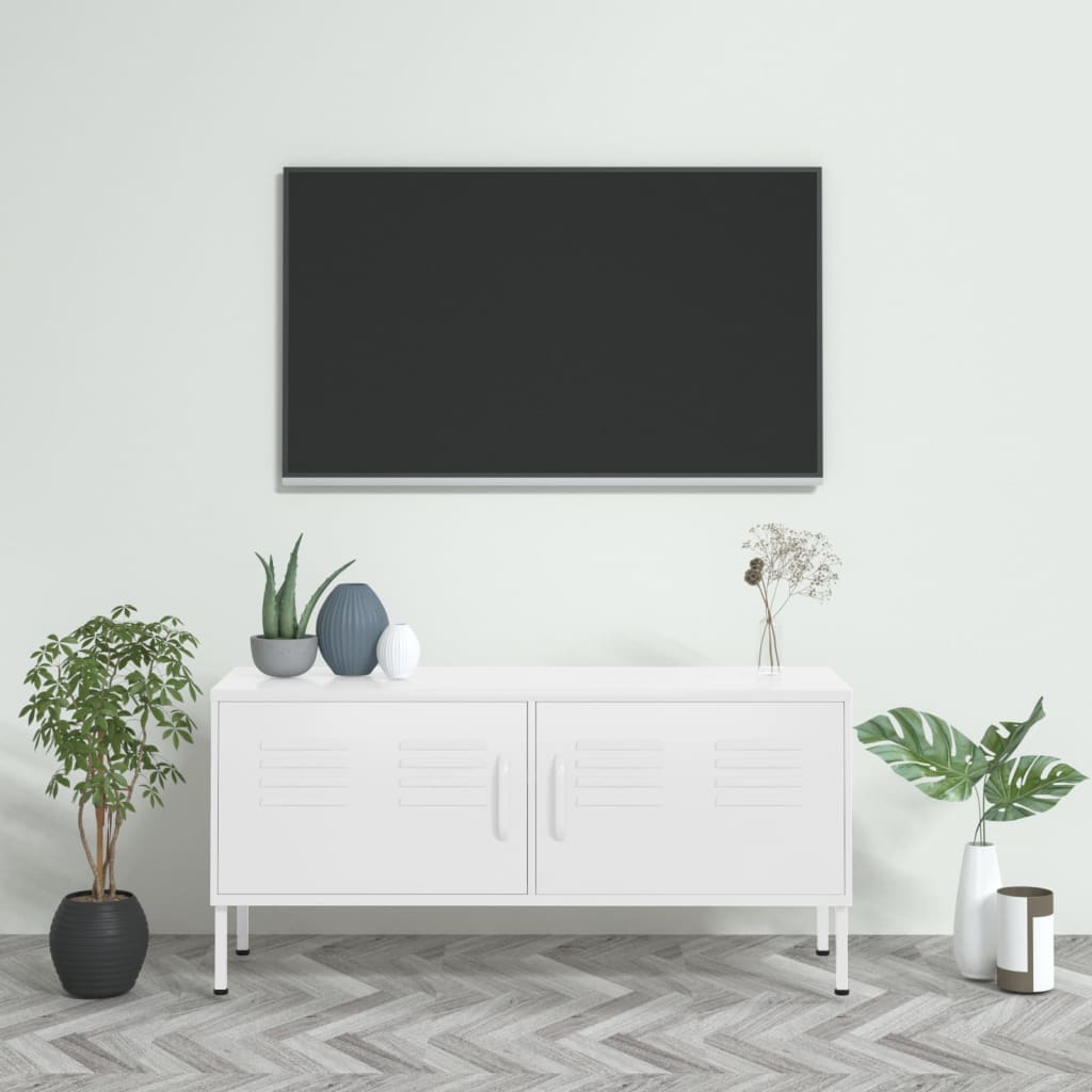 vidaXL Szafka telewizor, biała, 105x35x50 cm, stalowa