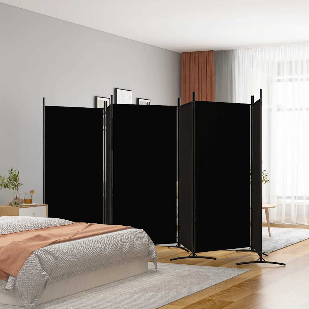 Parawan 6-panelowy, czarny, 520x180 cm, tkanina vidaXL