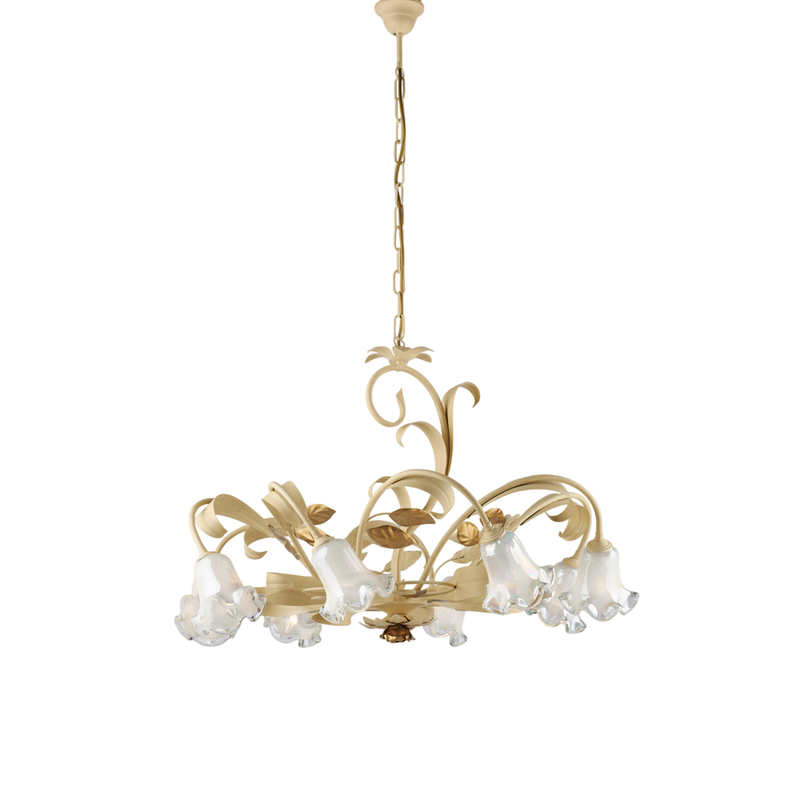 Lampadario in ferro laccato avorio decape 8 luci H.52 - MAX 112 - Ø85