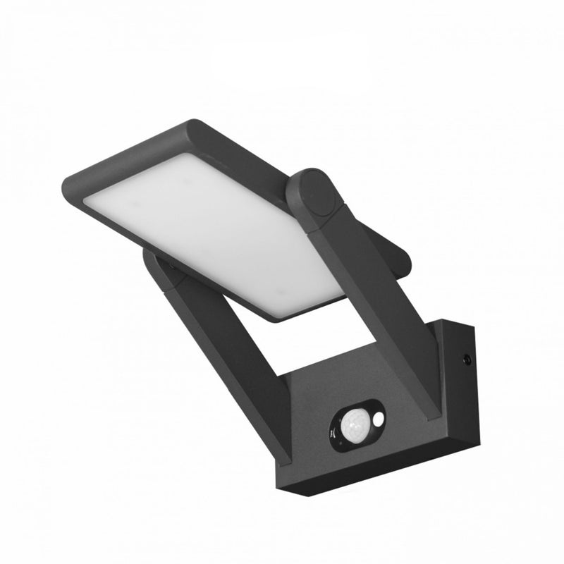 Projektor ścienny solarny 15,9 cm, aluminium, wykończenie w kolorze czarnym, czujnik ruchu, automatyczne włączanie dzień/noc, dioda LED 1,6 W 4000 K