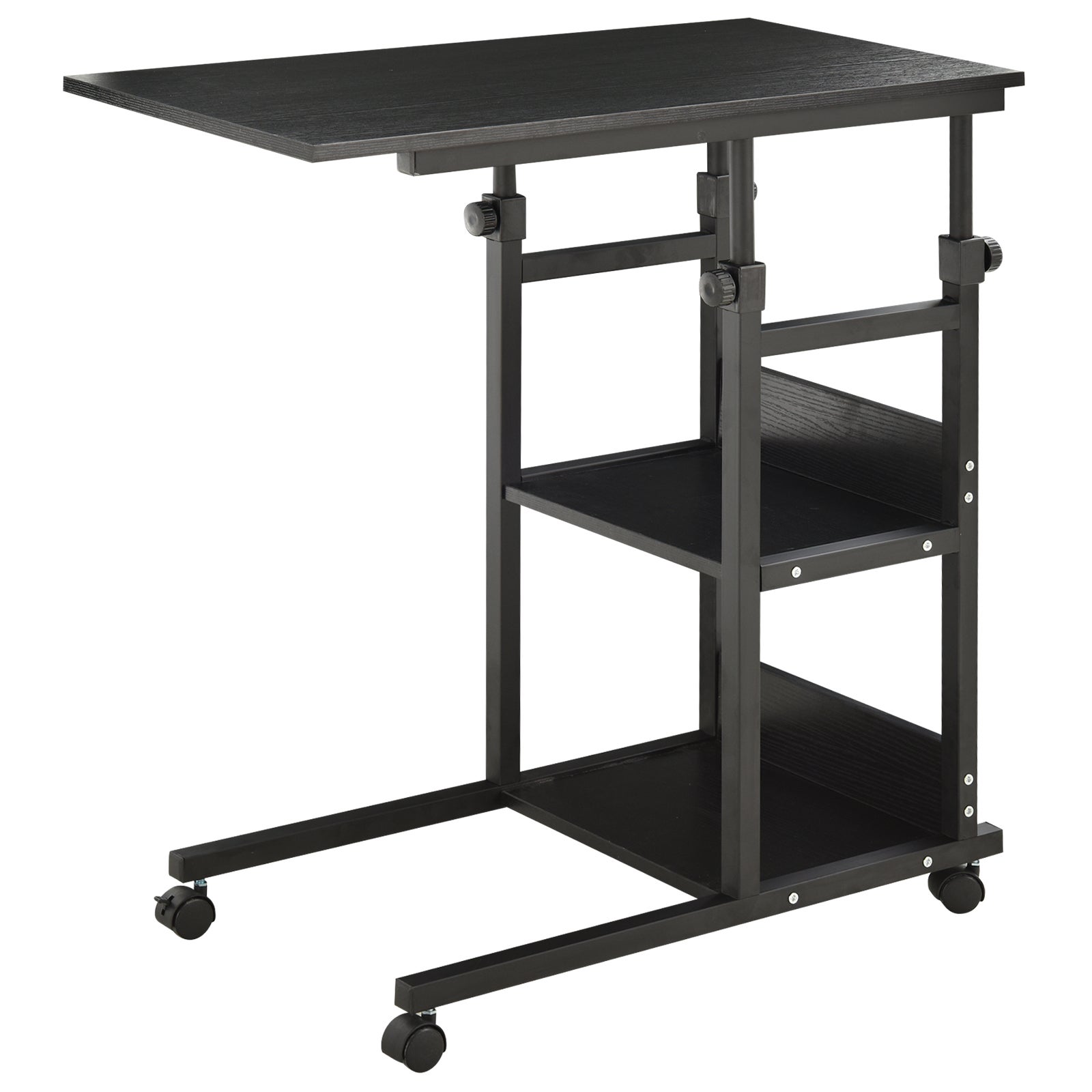 Mobilny stolik boczny na kółkach 80x40 cm, kształt C, regulacja wysokości 3 poziomy 72-82 cm, metalowa rama, czarny.