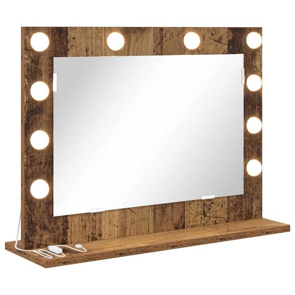 Lustro do Toaletki Prostokątne z Oświetleniem LED 60x45x18 cm Stare Drewno
