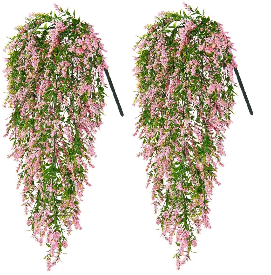 2 Sztuki Sztucznych Kwiatów Ściennych 55cm Odporne na UV - Dekoracja Domu Wewnątrz/Na Zewnątrz - Kosz Roślinny Lawenda & Róża z Ozdobnymi Pnączami