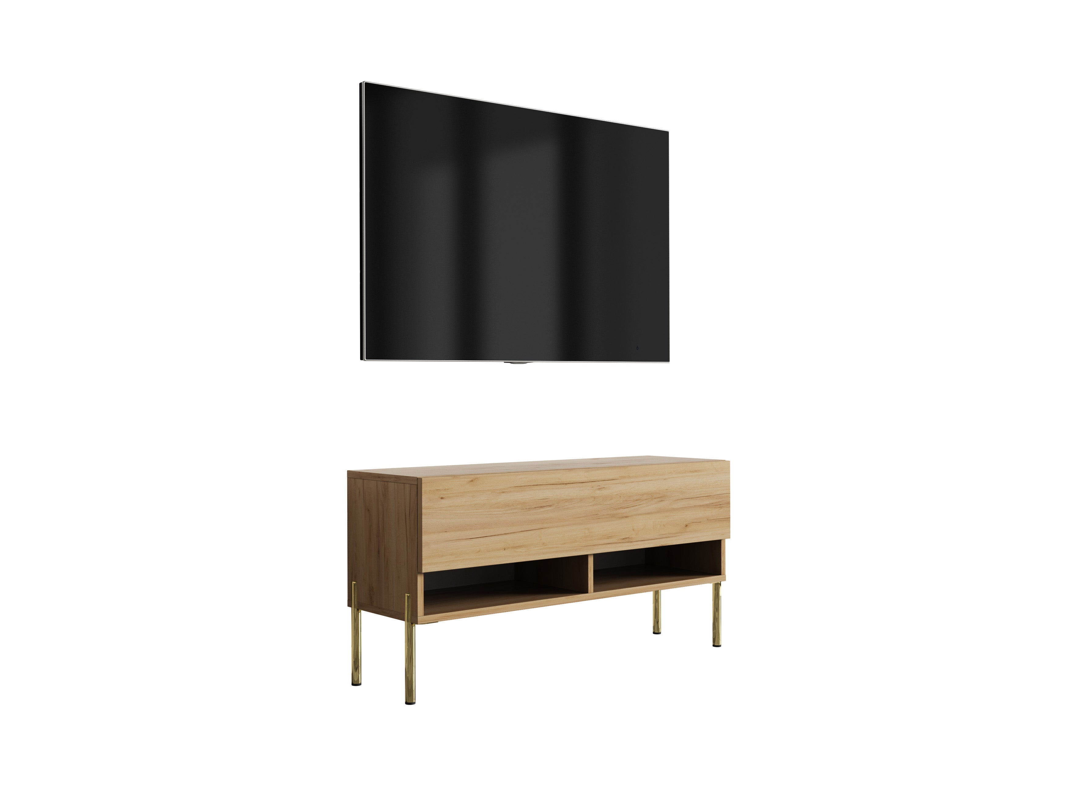 Szafka pod telewizor 100 cm Dąb Craft, nóżki proste złote, 100 × 32 × 52 cm