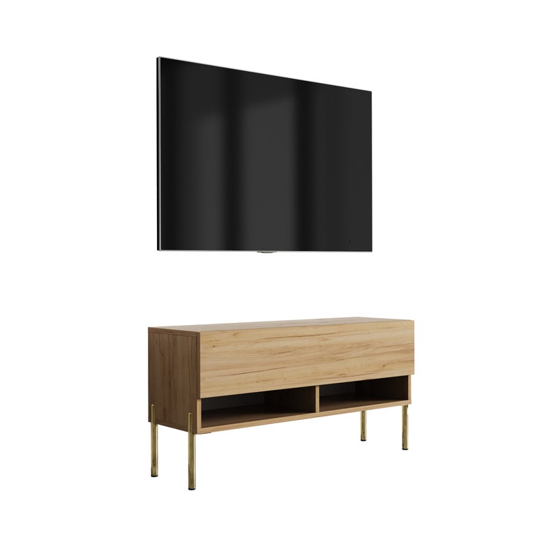 Szafka pod telewizor 100 cm Dąb Craft, nóżki proste złote, 100 × 32 × 52 cm