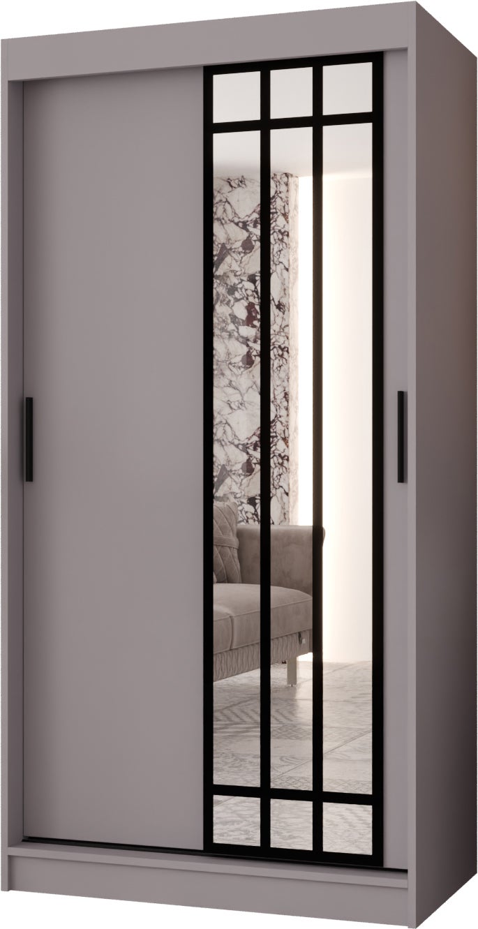 Szafa przesuwna z lustrem ALMERIA 100 x 62 x 200 kaszmir + u. czarny