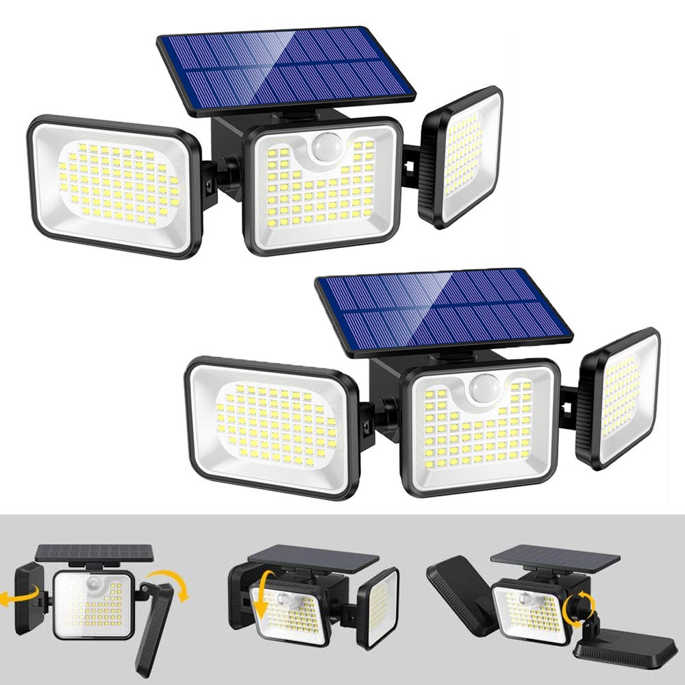 Lampa czujnikowa z trzema głowicami Zewnętrzna lampa solarna LED Tryby oświetlenia solarnego Reflektor LED Zewnętrzna wodoodporna lampa ścienna