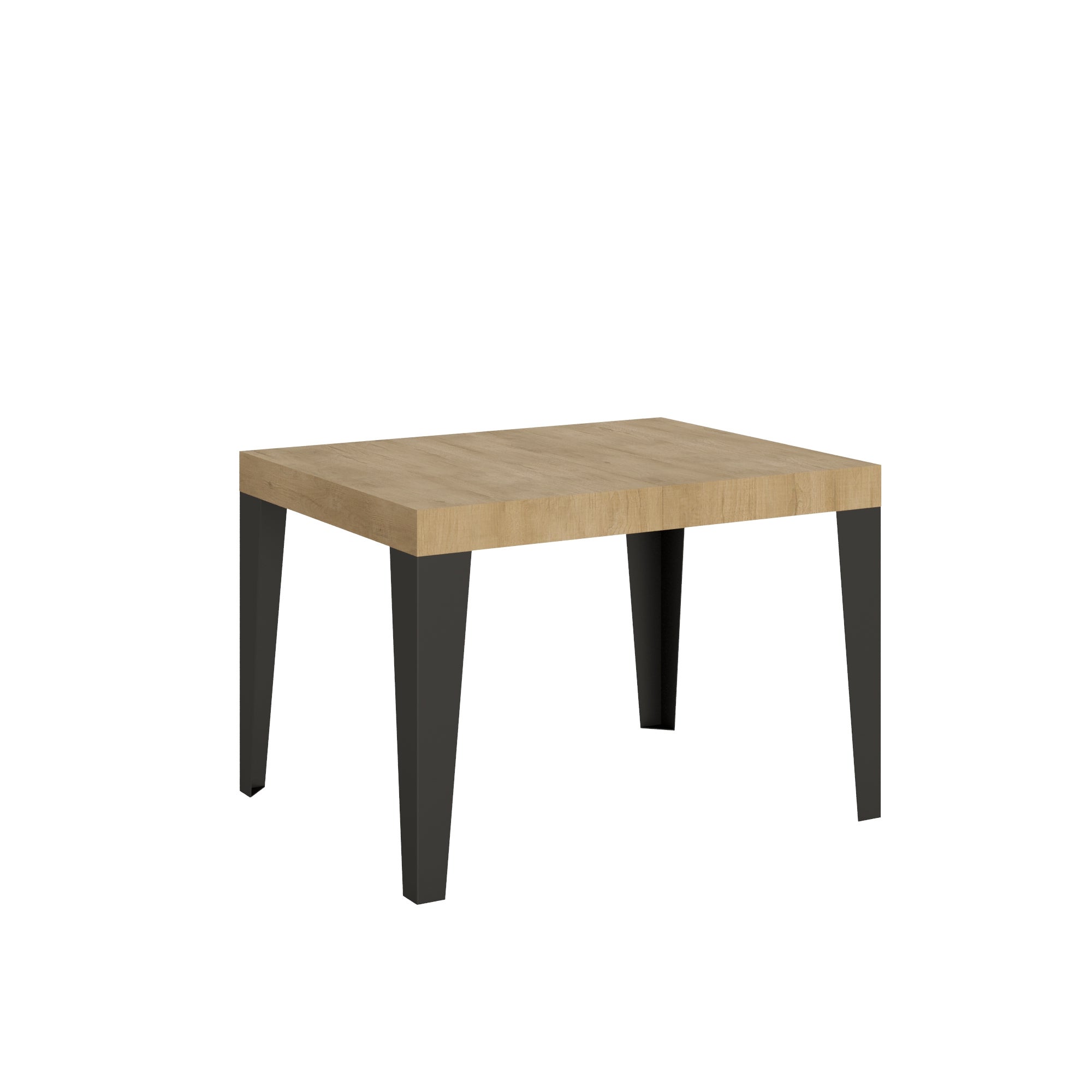 Mesa Flame de estilo rústico moderno de 80x120/204 cm con tablero de efecto madera auténtica en roble natural antracita.