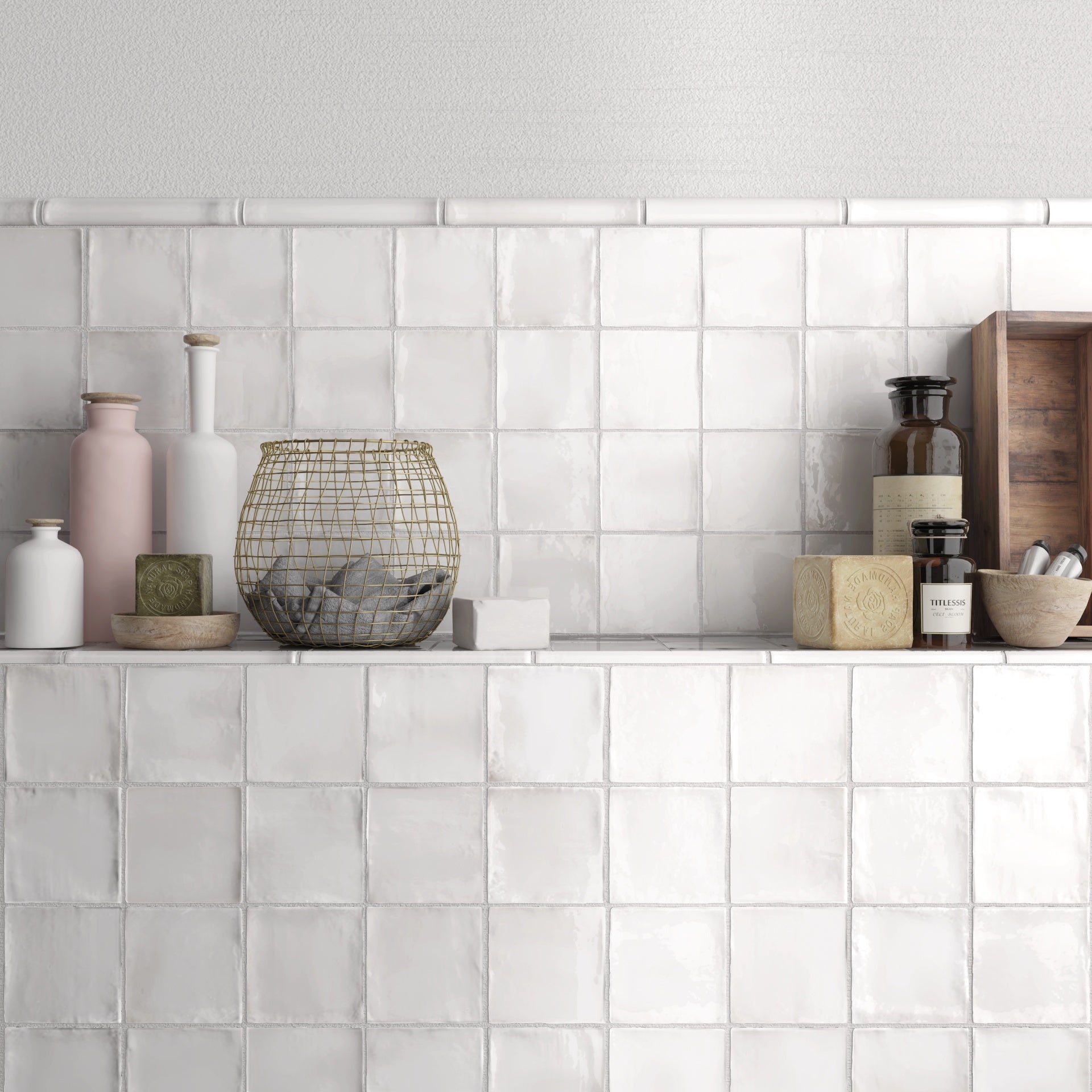 Glazura Premium z efektem zellige, połysk 10x10 cm Manacor Biały