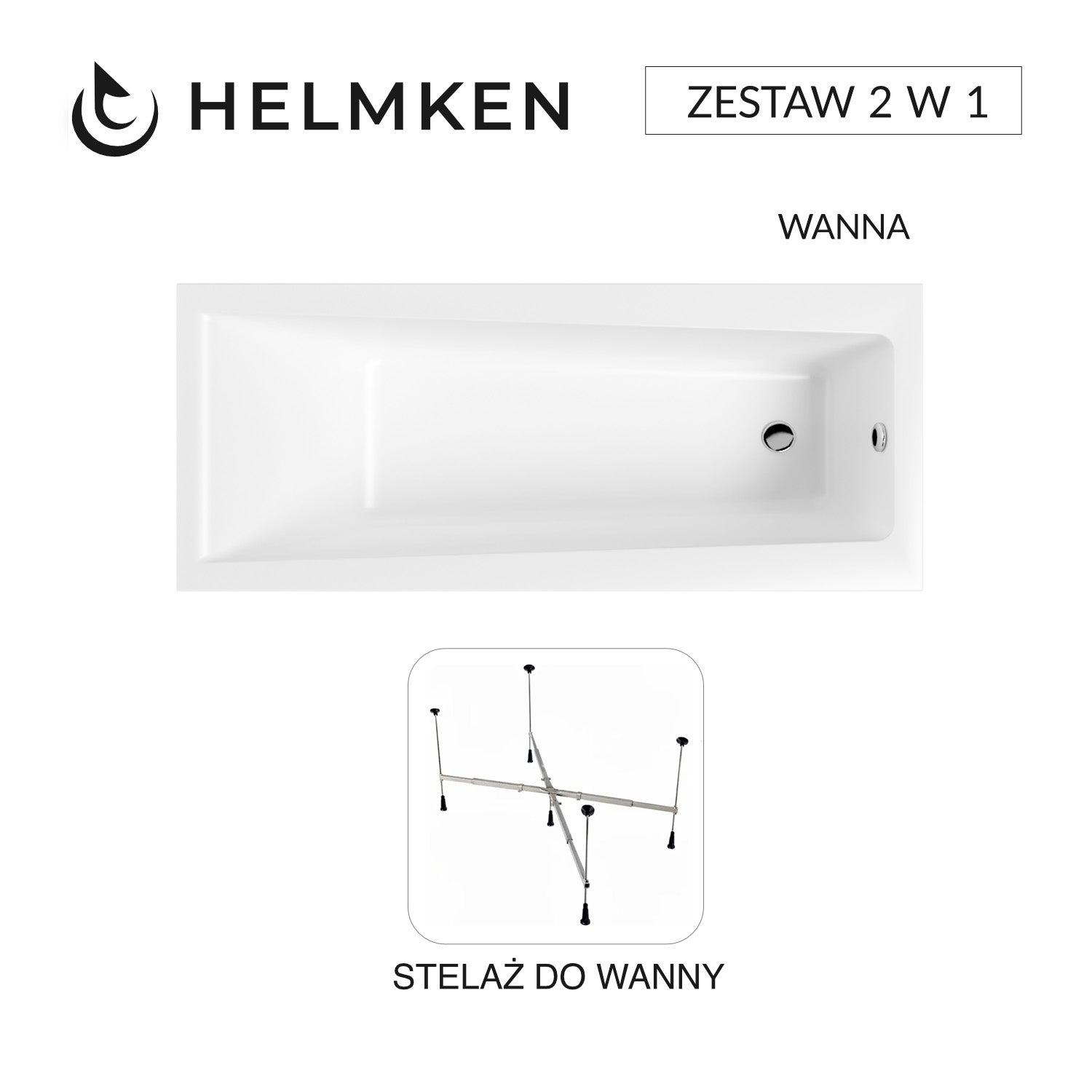 Wanna akrylowa Helmken Versailles 170x75 + Stelaż uniwersalny do wanien Helmken 21230020 / 35070075-2S