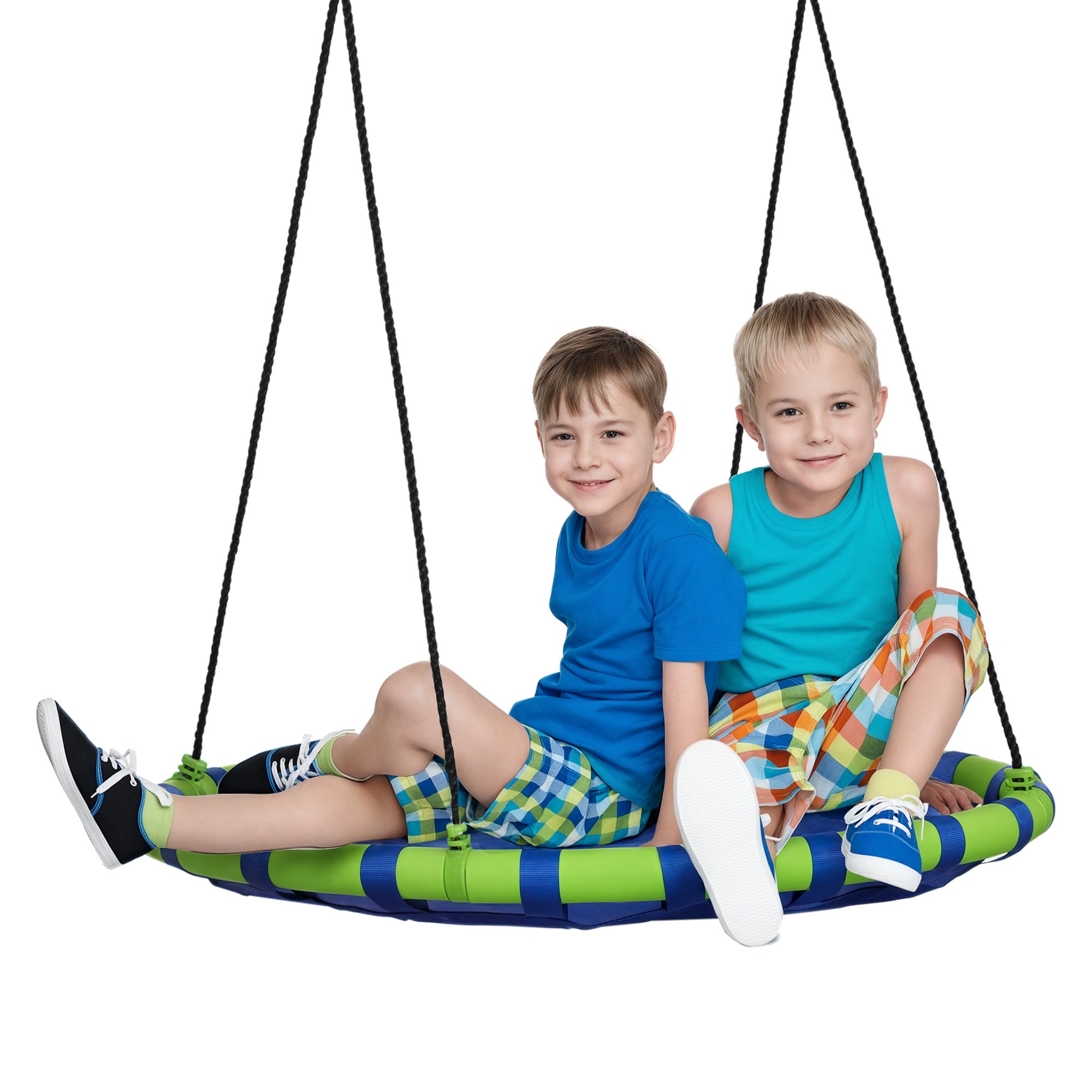 Okrągły bird's nest huśtawka z regulowana wysokość, dla hanging dzieci i dorośli, w ogród, Nośność 150 kg, średnica 100 cm, niebieski