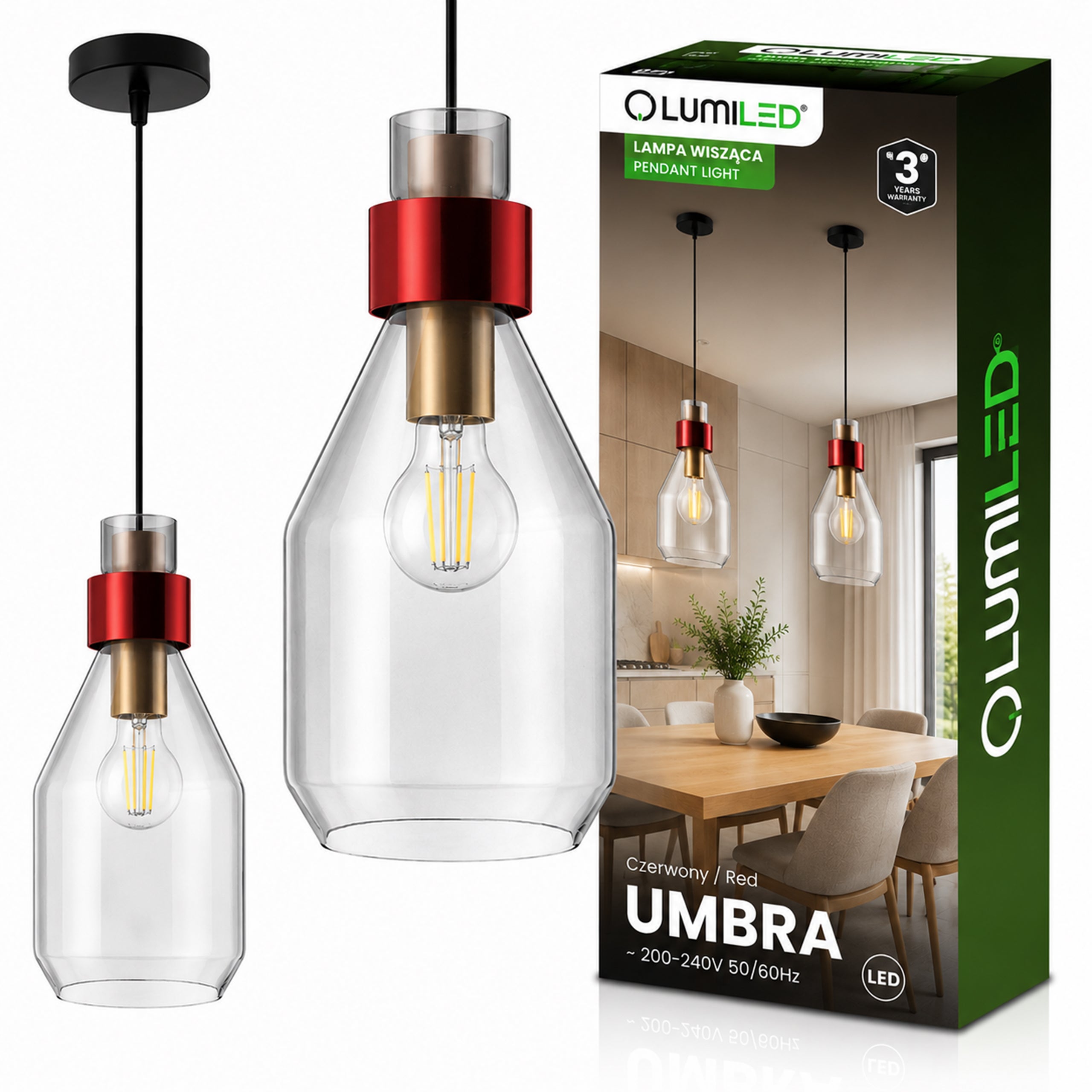 Lampa wisząca UMBRA ZWIS ciemne szkło do LED 1xE27 Lumiled