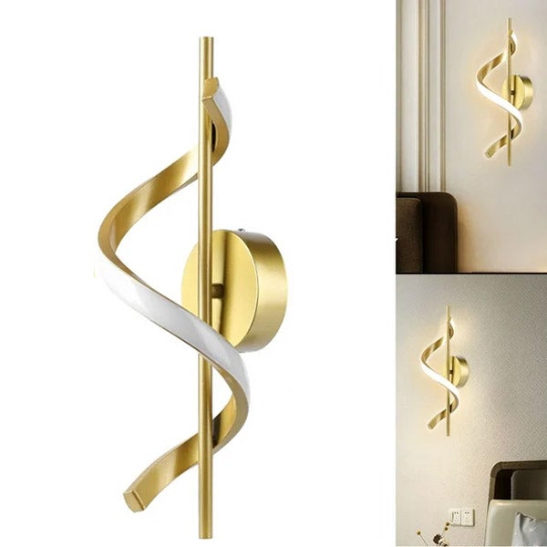 Nowoczesna Lampa Ścienna 12W LED - Kinkiet Spiralny - 2700K, do Salonu, Sypialni, Na Klatkę Schodową - Złota