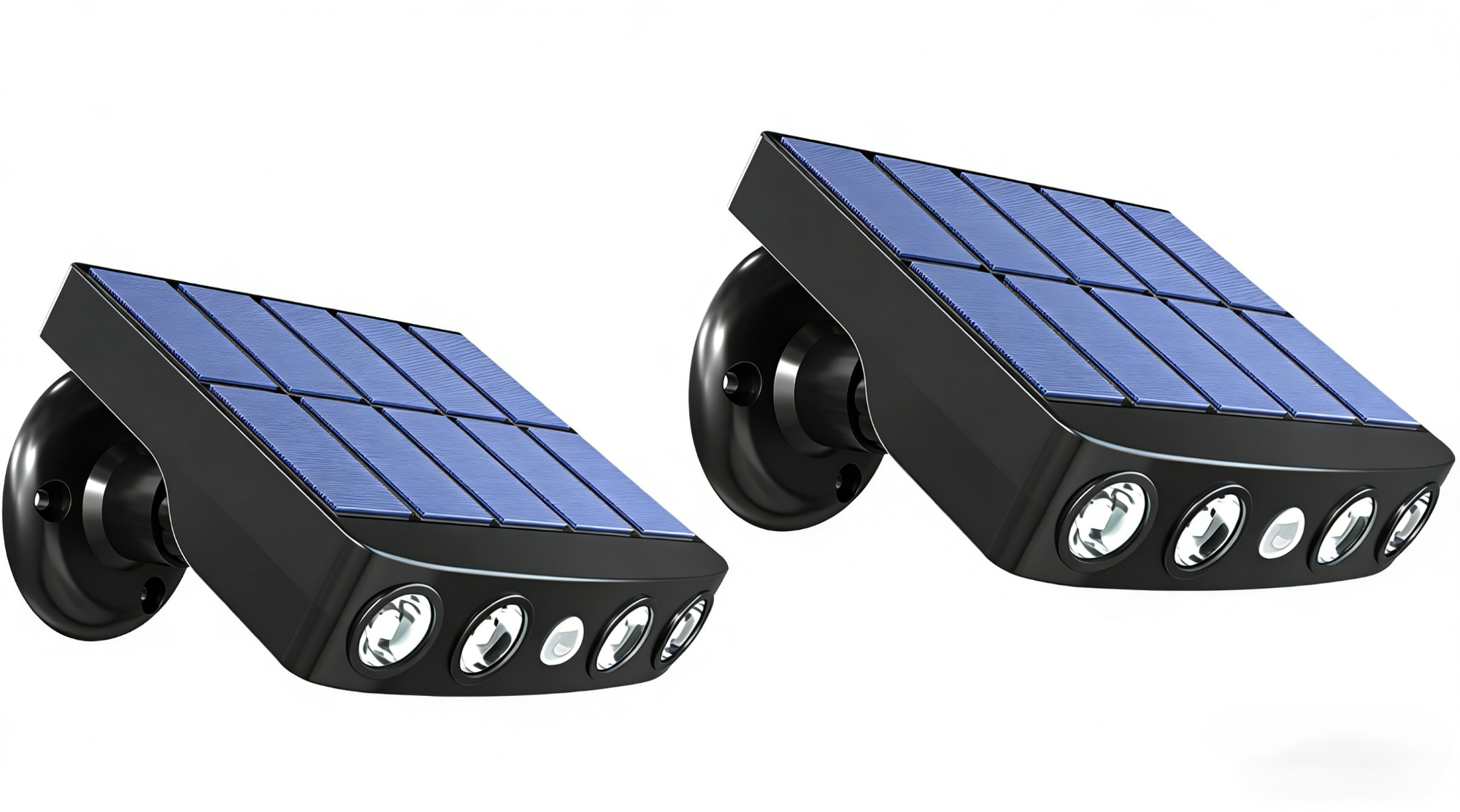 Zestaw 2 Lamp Solarnych Projektorowych Zewnętrznych Wodoodpornych Biały Ciepły Fałszywa Kamera Czujnik Ruchu Panel Szybkiego Ładowania (czarny)