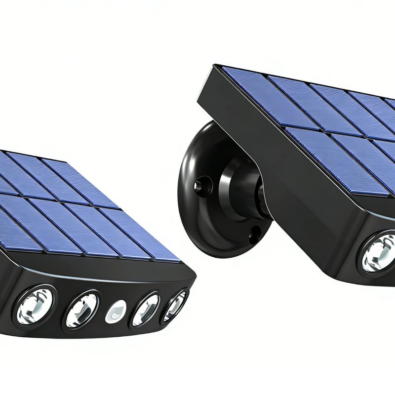 Zestaw 2 Lamp Solarnych Projektorowych Zewnętrznych Wodoodpornych Biały Ciepły Fałszywa Kamera Czujnik Ruchu Panel Szybkiego Ładowania (czarny)
