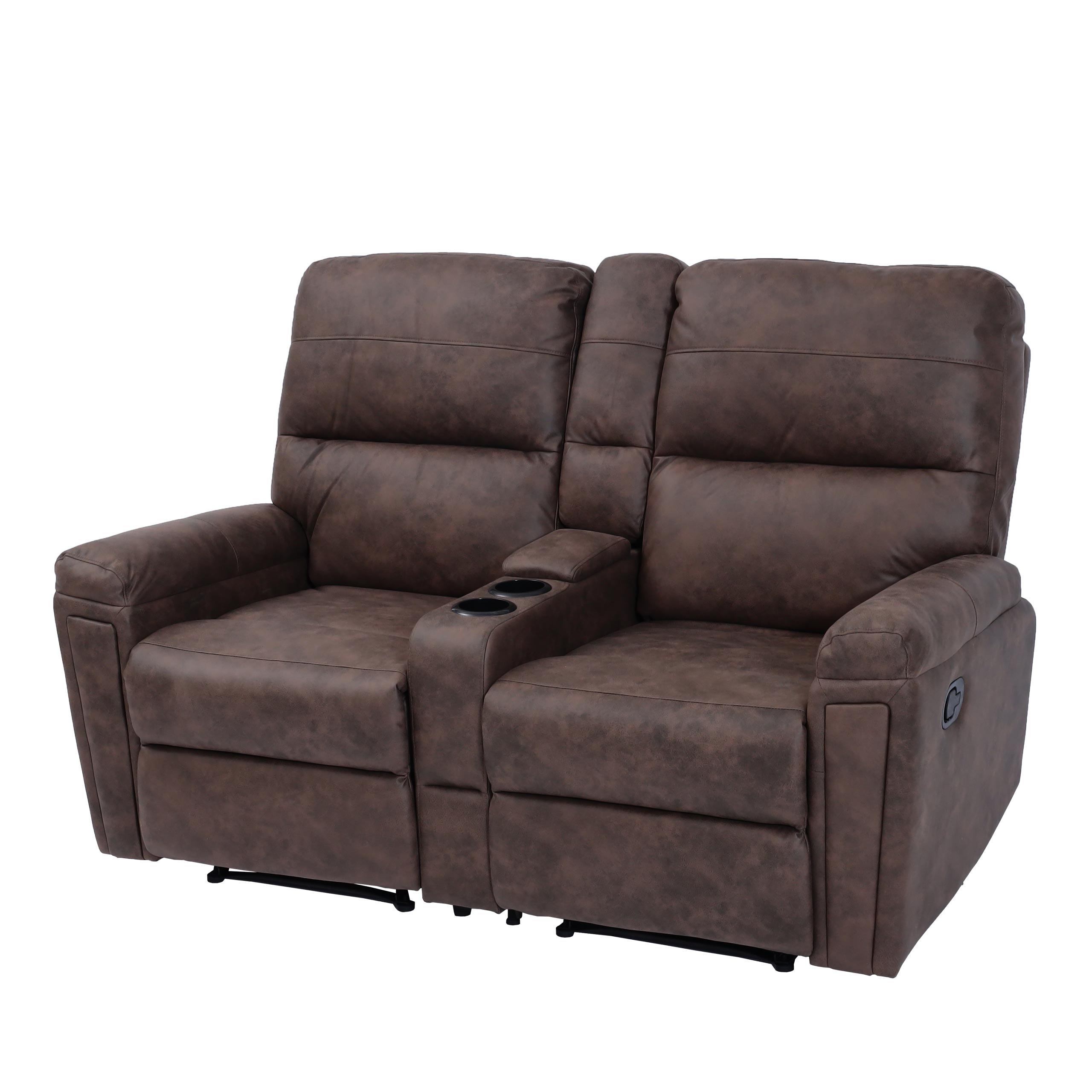 2-osobowy fotel kinowy HWC-K17, fotel rozkładany fotel telewizyjny sofa, zawieszenie nosa schowek na kubek ~ tkanina/tekstylia brązowy