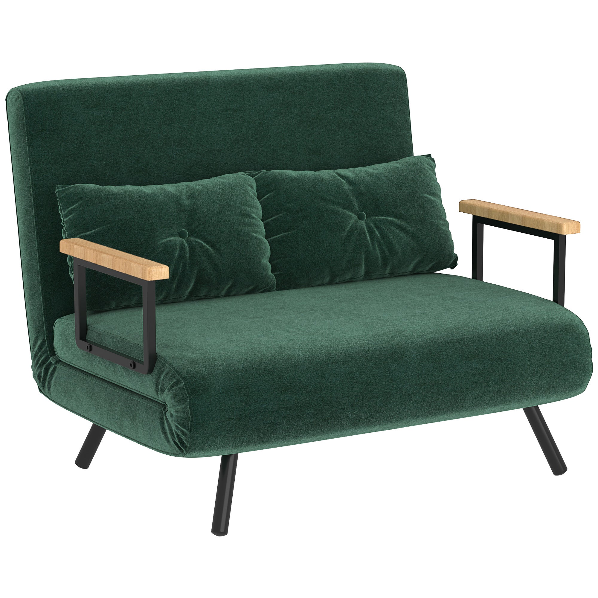 Sofa rozkładana 4 w 1, 2-osobowa, z 5-stopniową regulacją oparcia, 2 poduszki, 102 x 73 x 81 cm, zielona