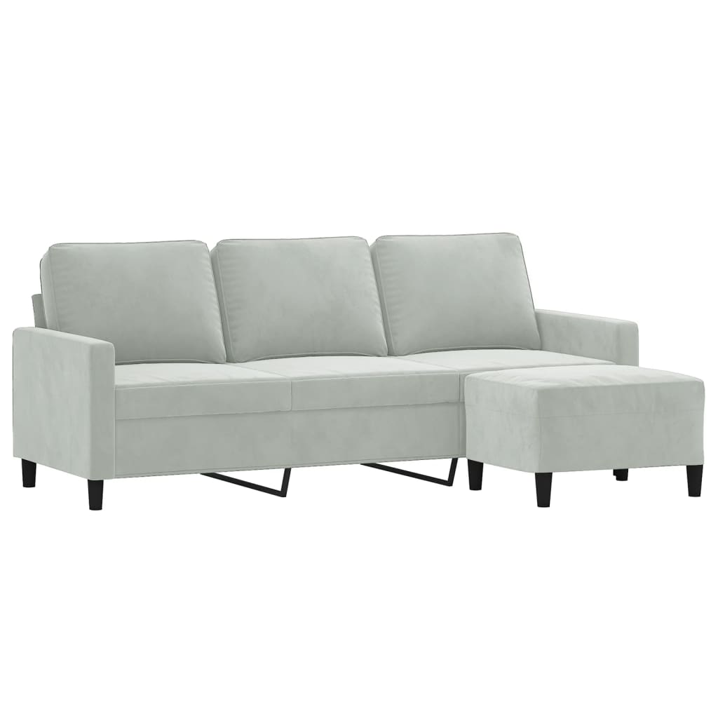 3-osobowa sofa z podnóżkiem, jasnoszara, 180 cm, aksamit