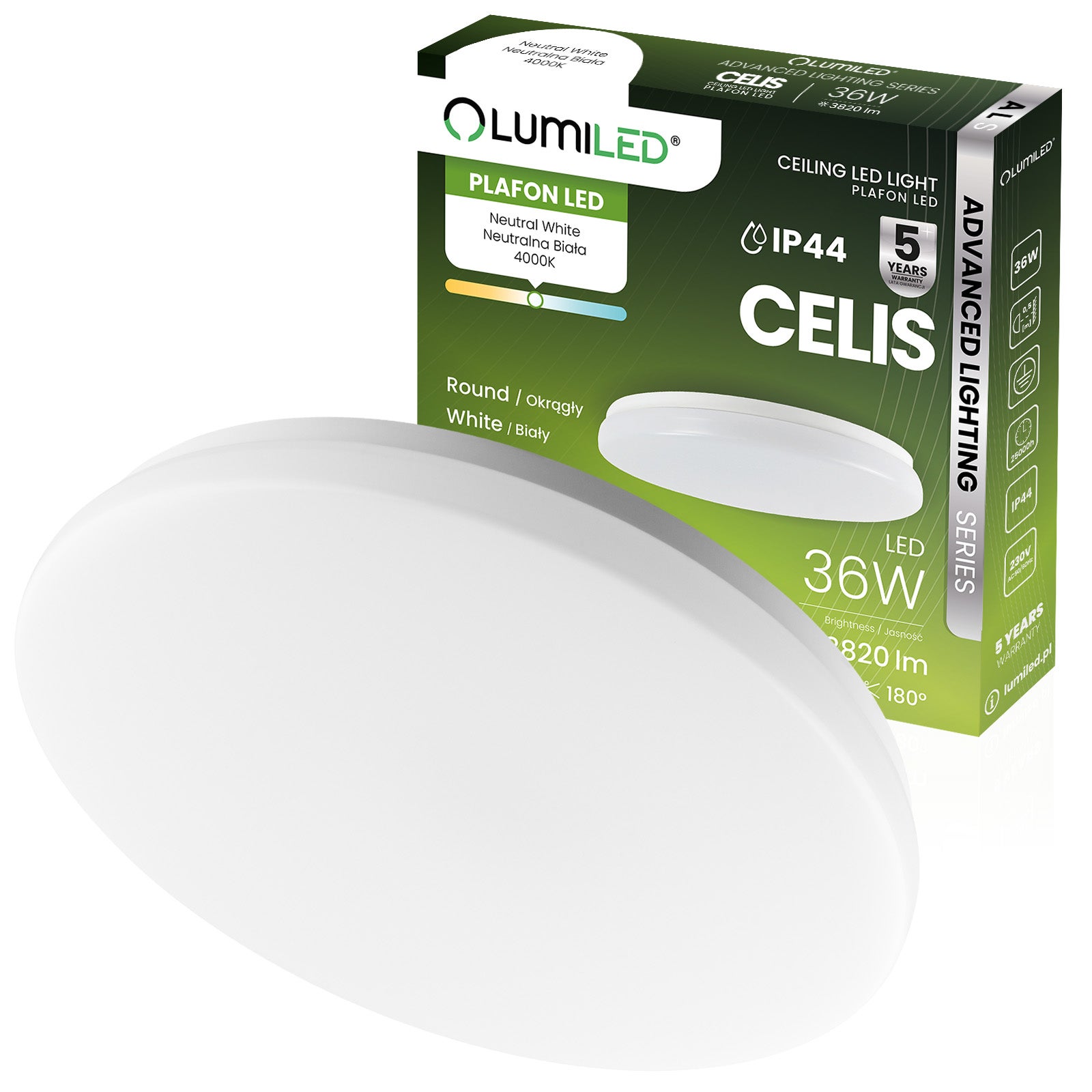 Plafon Lumiled Lampa Sufitowa Natynkowa 36W 4000K Neutralna biel Okrągły IP44 1 szt.